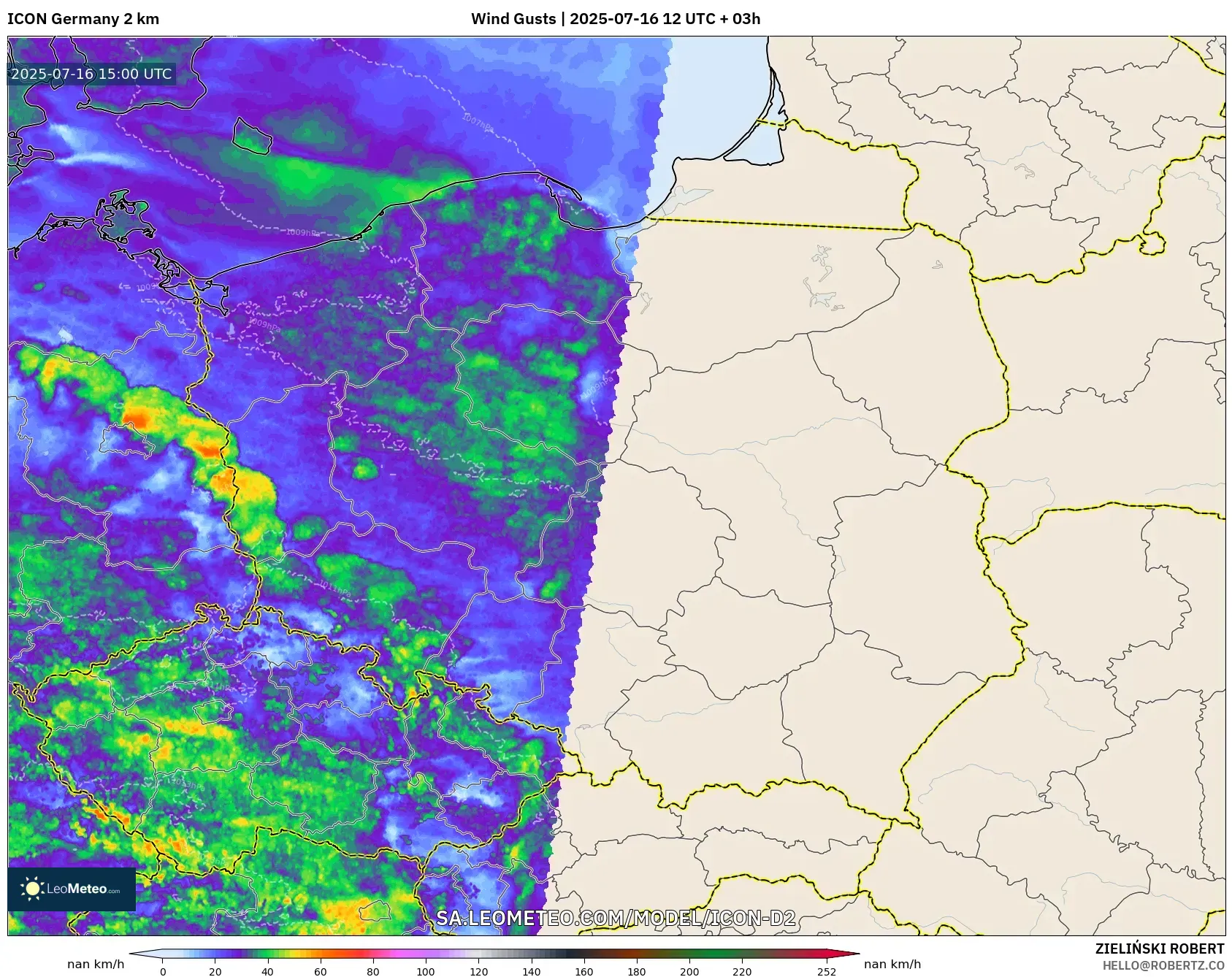 ICON Germany 2 km model - Poland, Wind Gusts ICON Germany 2 km model - Poland, Wind Gusts