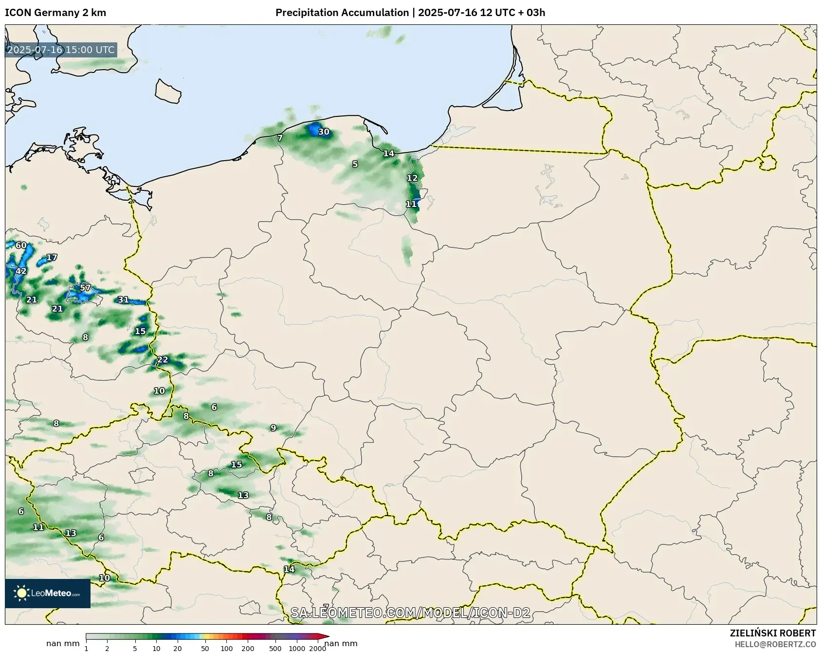 ICON Germany 2 km model - Poland, Precipitation Accumulation ICON Germany 2 km model - Poland, Precipitation Accumulation