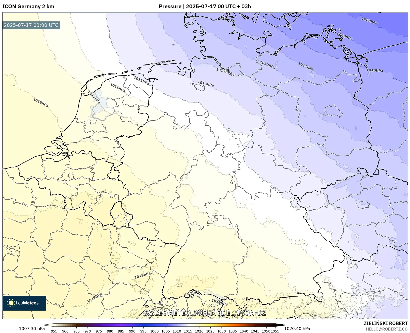 ICON Germany 2 km model - Germany, Pressure ICON Germany 2 km model - Germany, Pressure