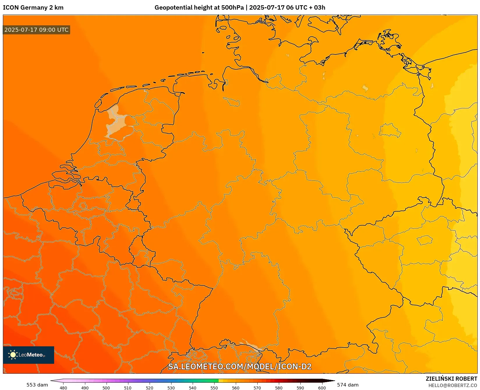 ICON Germany 2 km model - Germany, Geopotential height at 500hPa ICON Germany 2 km model - Germany, Geopotential height at 500hPa