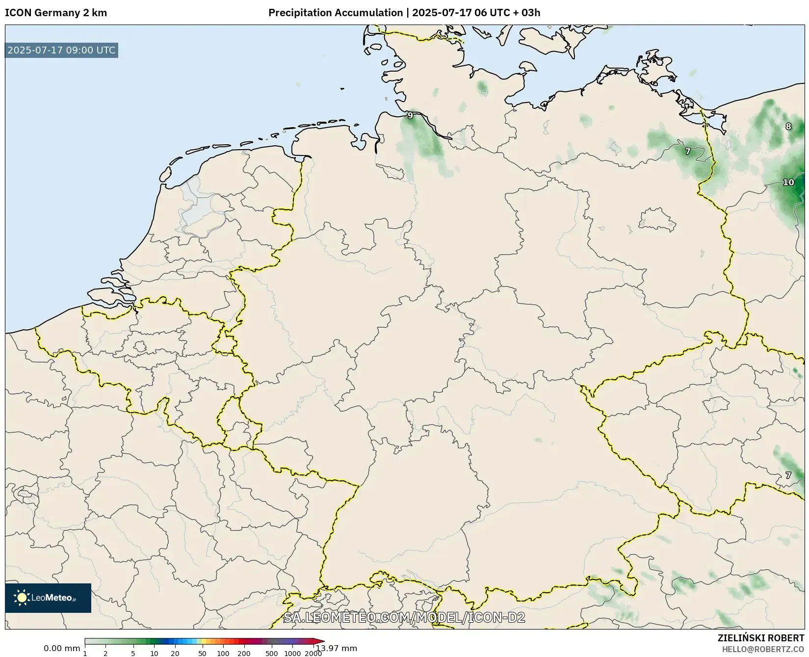 ICON Germany 2 km model - Germany, Precipitation Accumulation