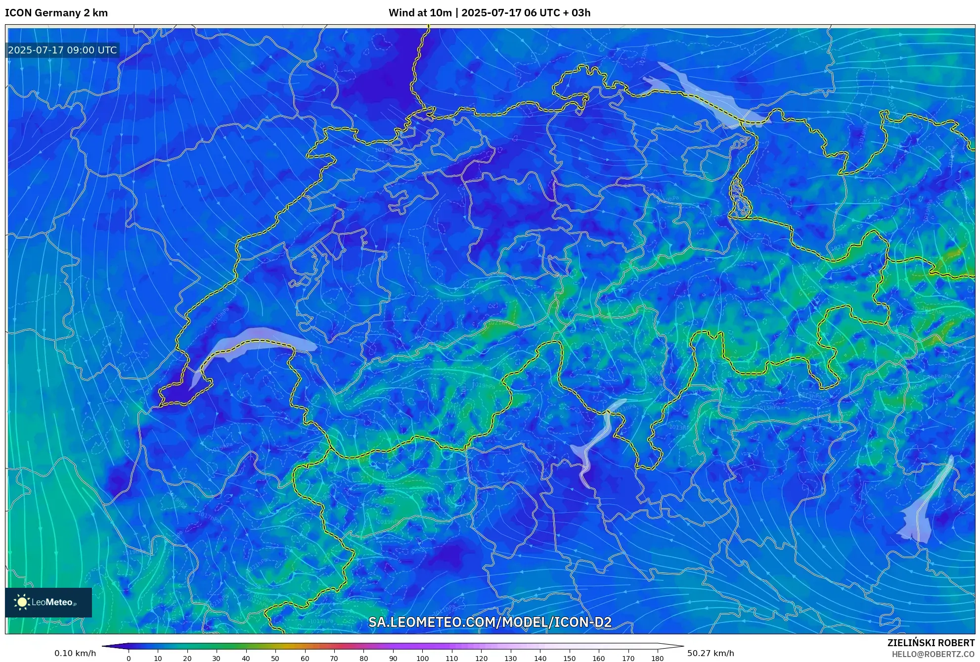 ICON Germany 2 km model - Switzerland, Wind at 10m
