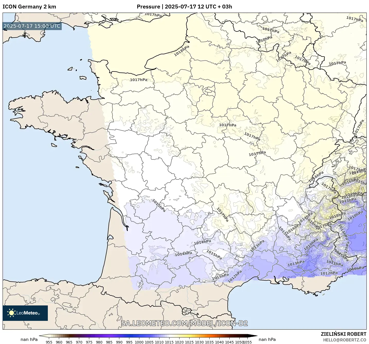 ICON Germany 2 km model - France, Pressure ICON Germany 2 km model - France, Pressure