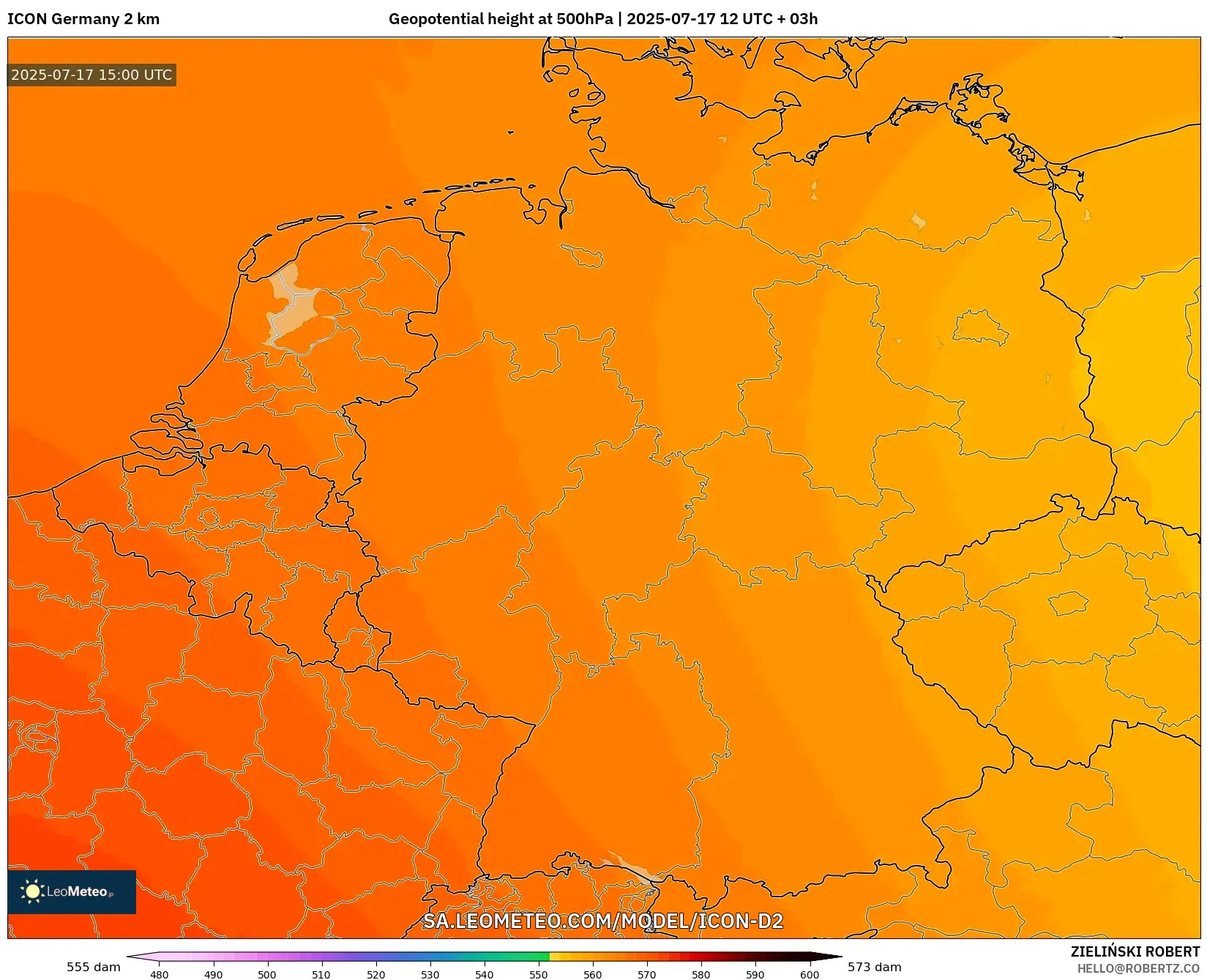 ICON Germany 2 km model - Germany, Geopotential height at 500hPa ICON Germany 2 km model - Germany, Geopotential height at 500hPa