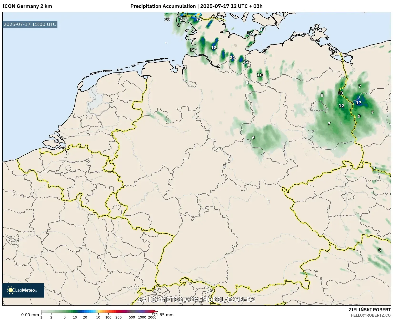 ICON Germany 2 km model - Germany, Precipitation Accumulation ICON Germany 2 km model - Germany, Precipitation Accumulation