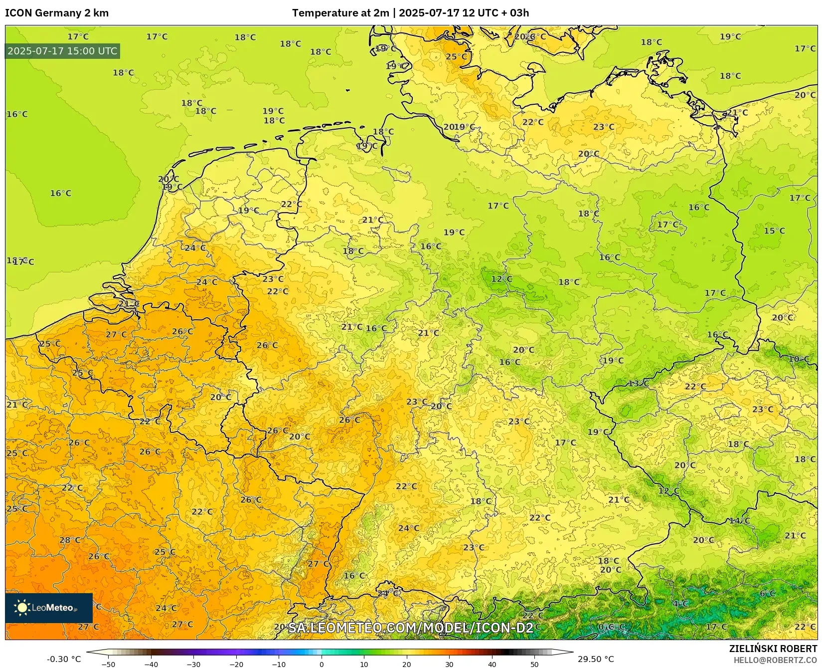 ICON Germany 2 km model - Germany, Temperature at 2m