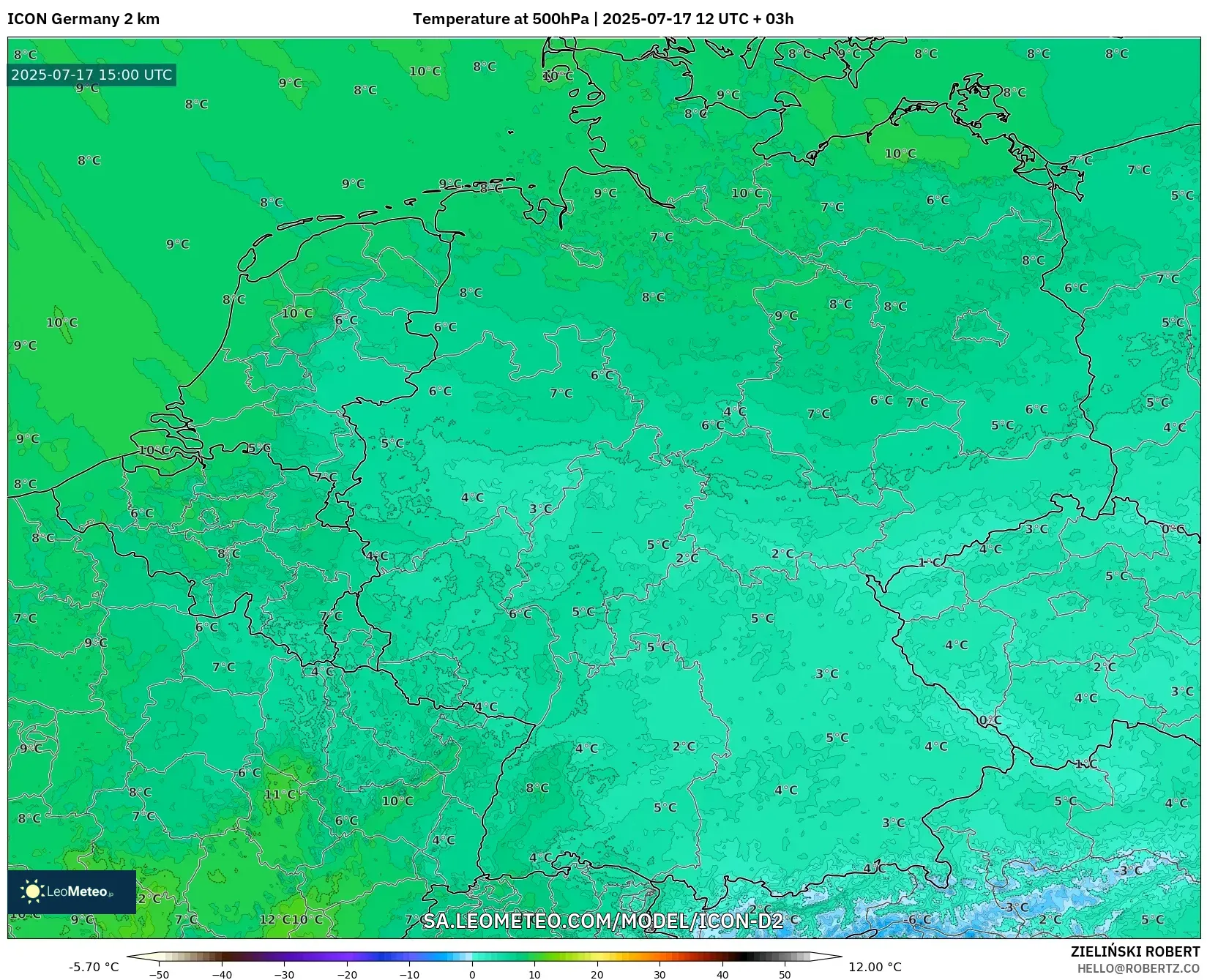 ICON Germany 2 km model - Germany, Temperature at 500hPa ICON Germany 2 km model - Germany, Temperature at 500hPa