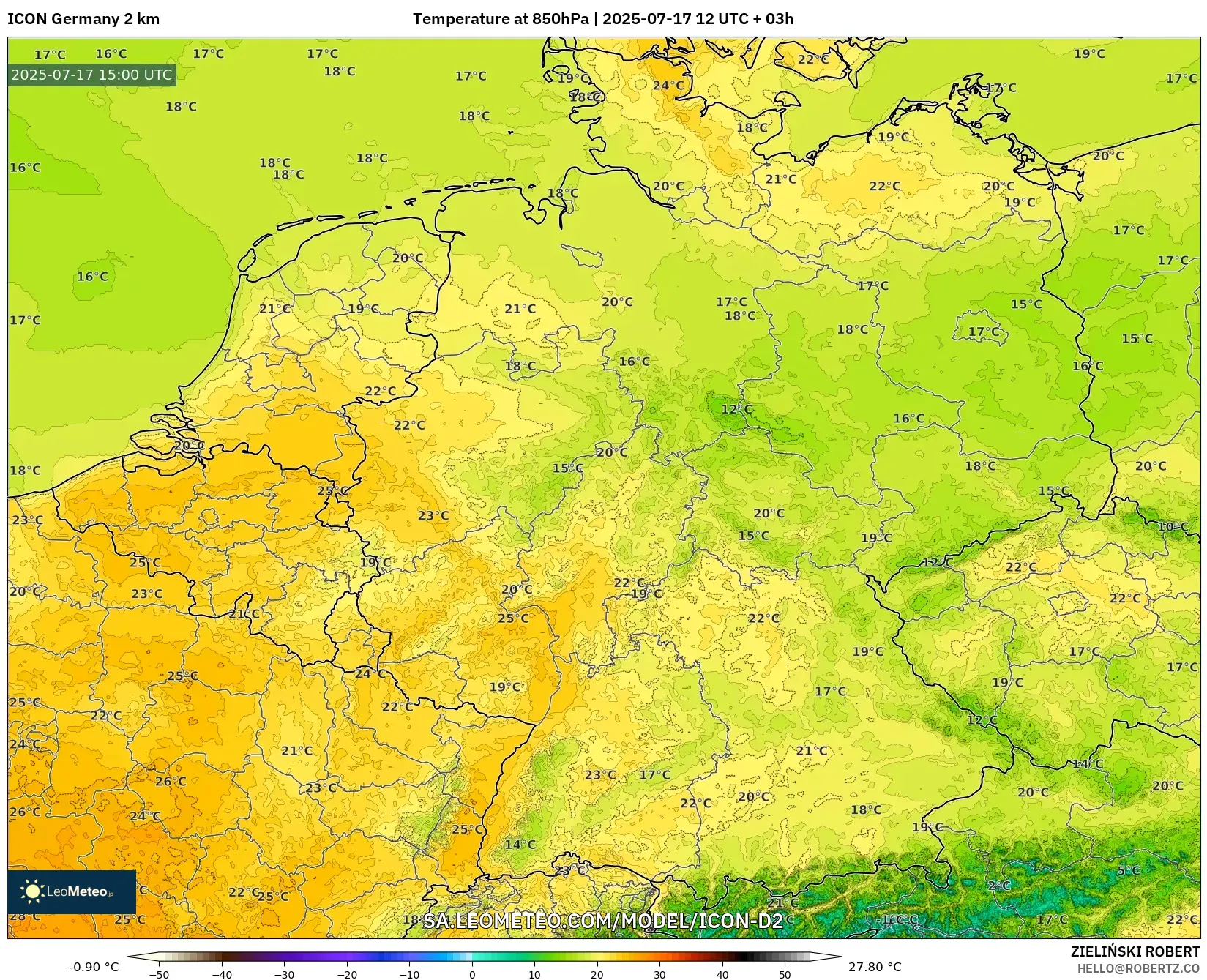 ICON Germany 2 km model - Germany, Temperature at 850hPa ICON Germany 2 km model - Germany, Temperature at 850hPa