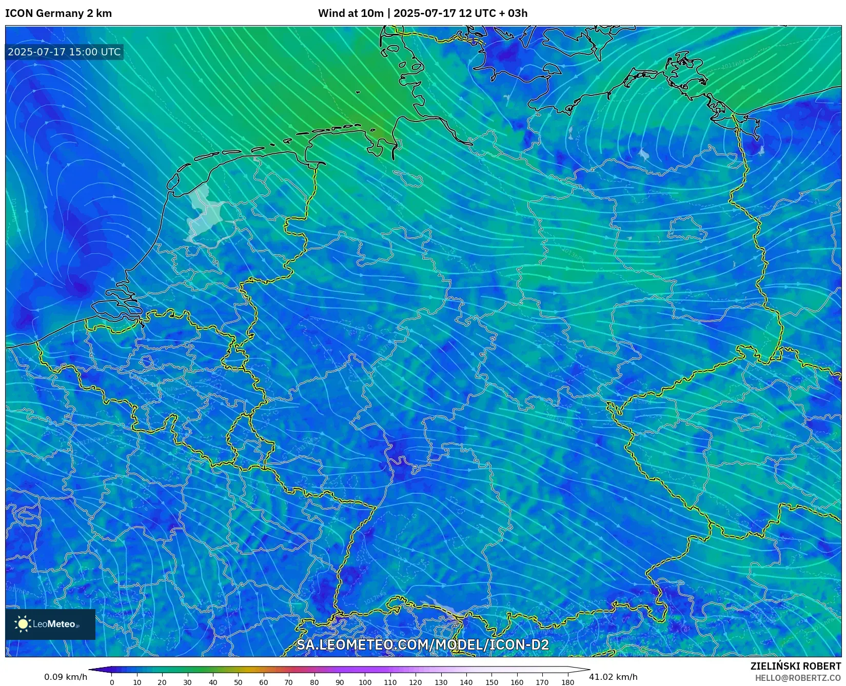 ICON Germany 2 km model - Germany, Wind at 10m ICON Germany 2 km model - Germany, Wind at 10m