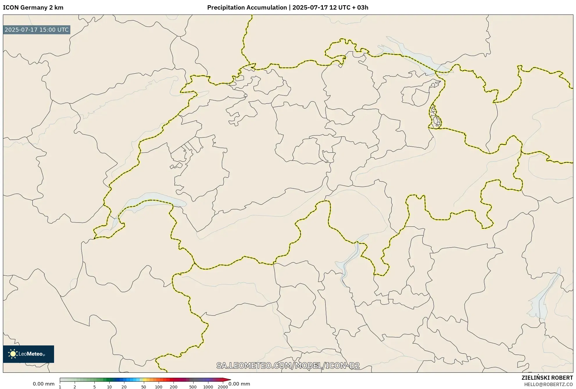 ICON Germany 2 km model - Switzerland, Precipitation Accumulation