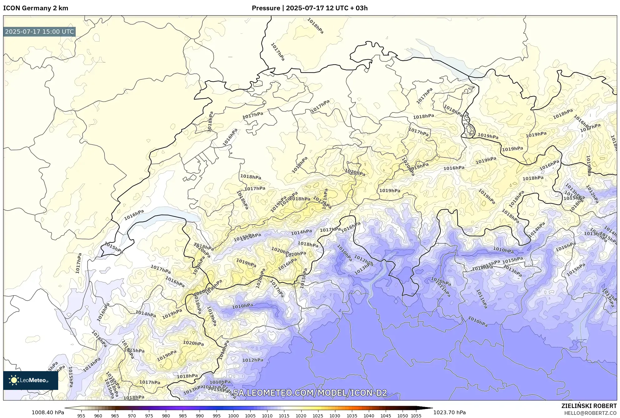ICON Germany 2 km model - Switzerland, Pressure ICON Germany 2 km model - Switzerland, Pressure