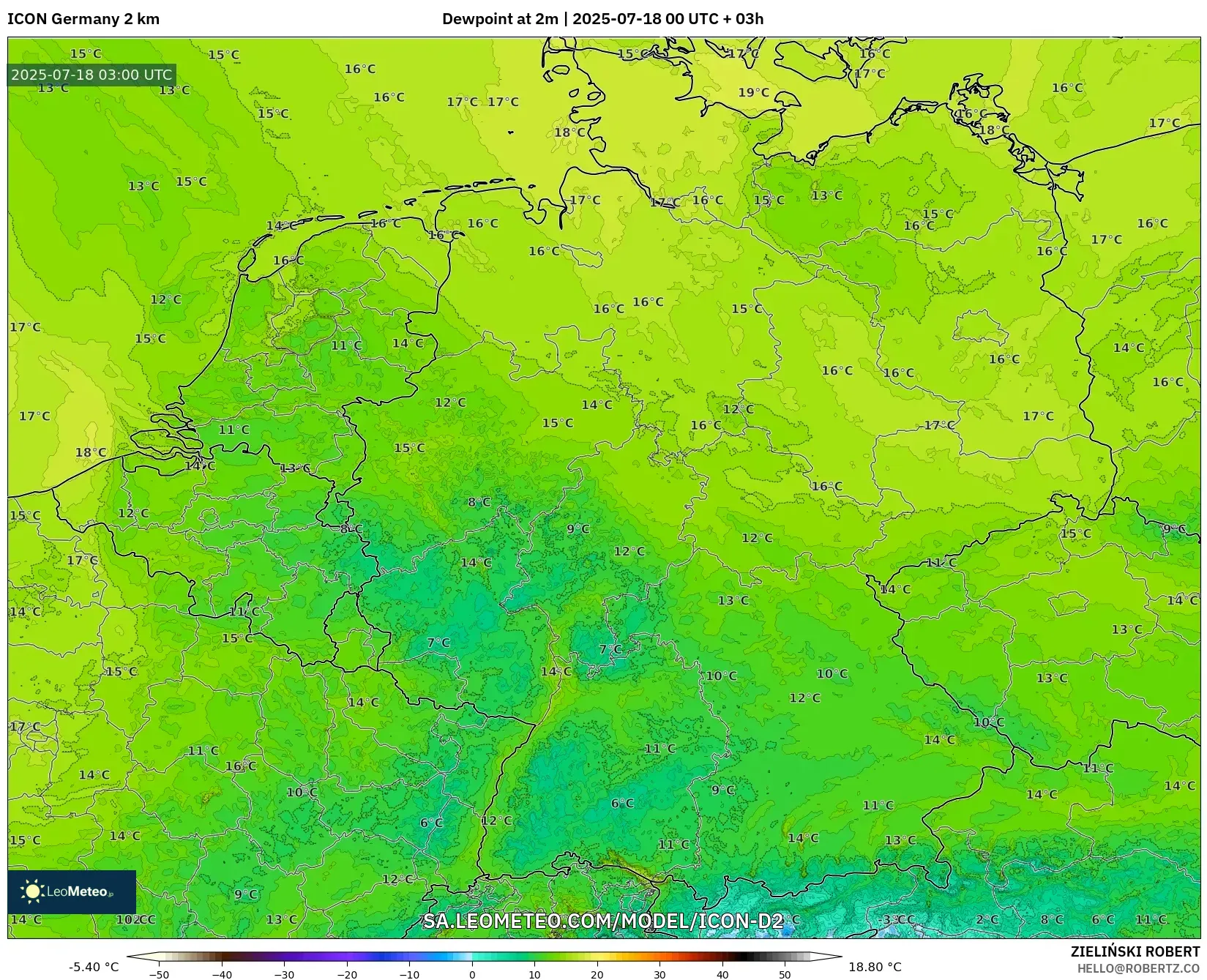 ICON Jerman 2 km model - Jerman, Takat Embun 2 m