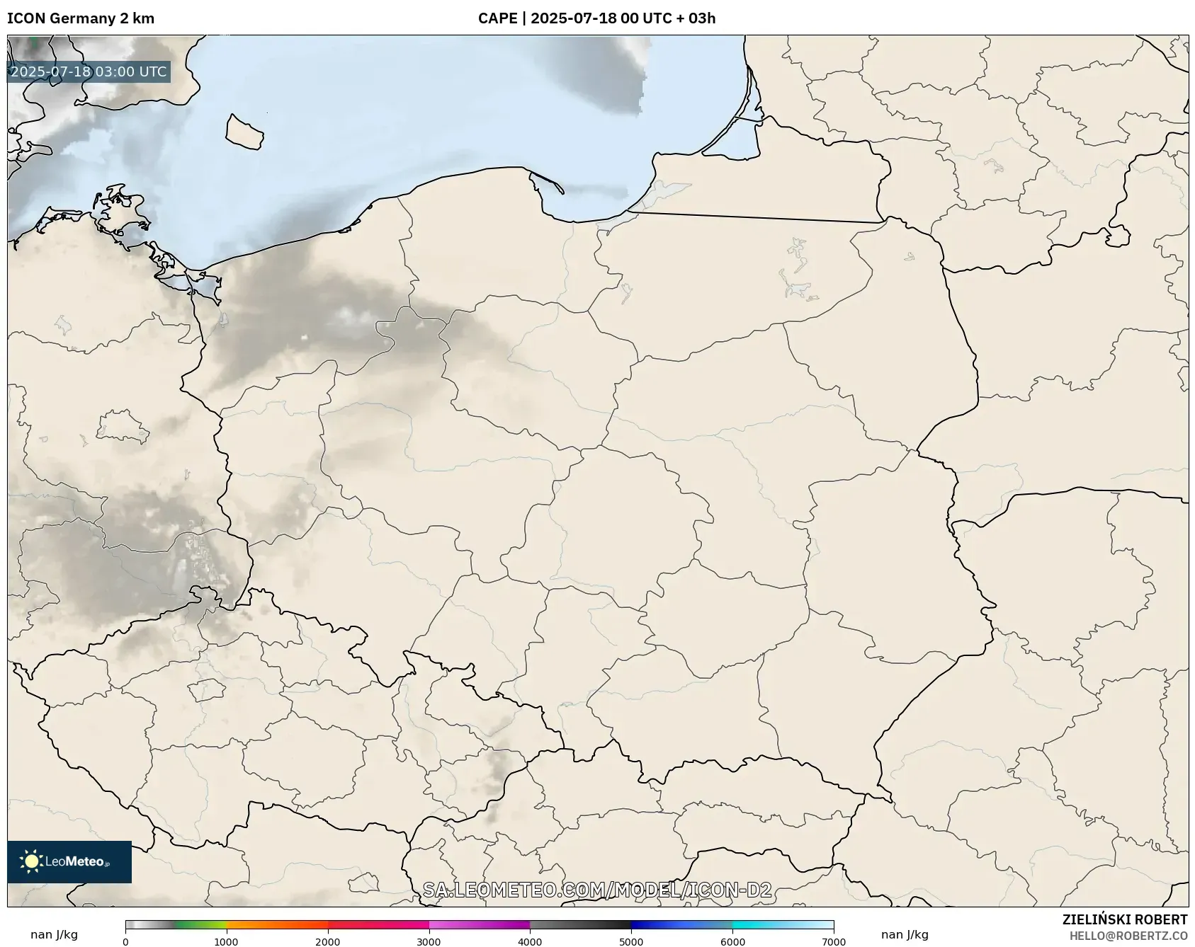 ICON Jerman 2 km model - Poland, CAPE