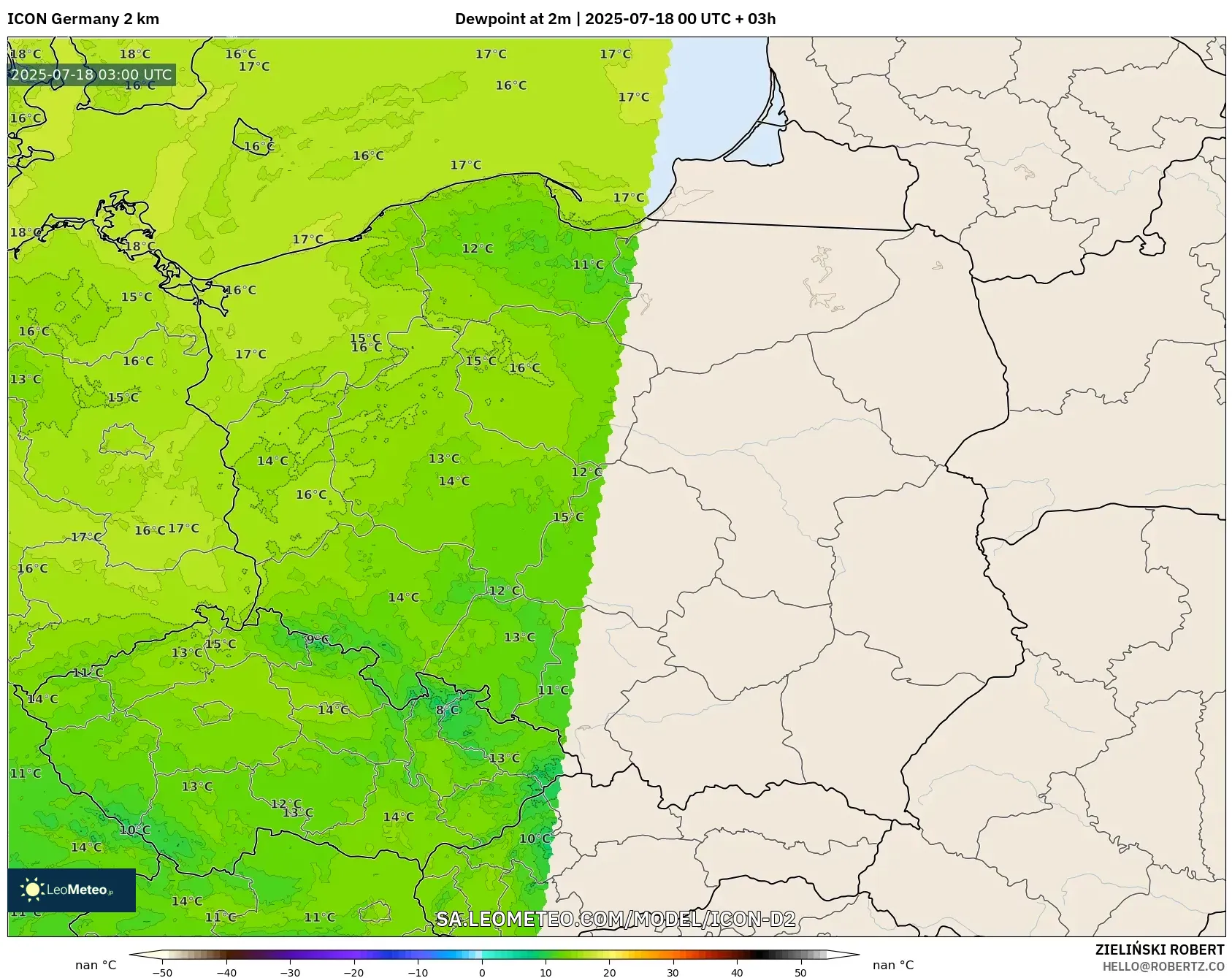 ICON Jerman 2 km model - Poland, Takat Embun 2 m