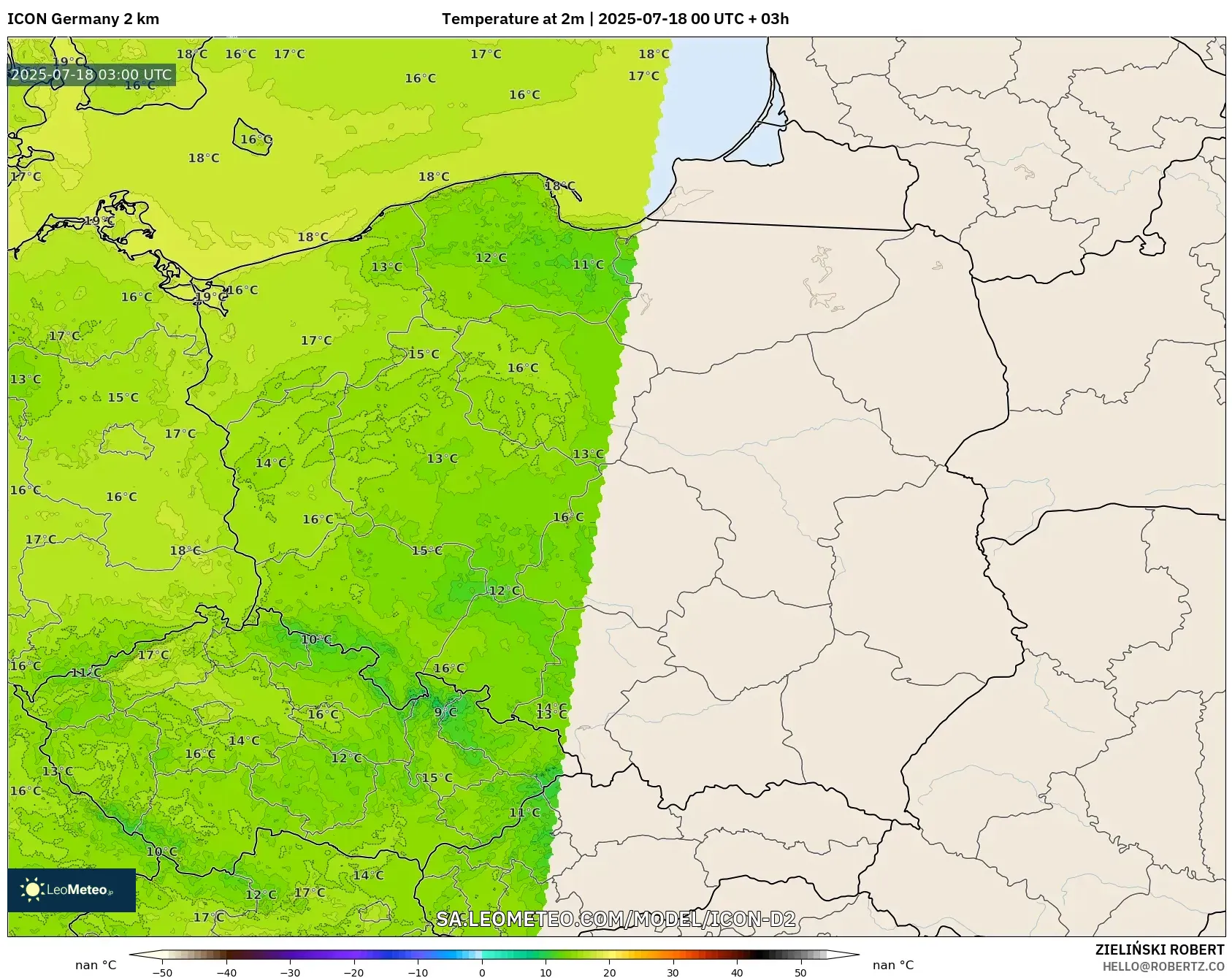 ICON Jerman 2 km model - Poland, Suhu pada 2 m
