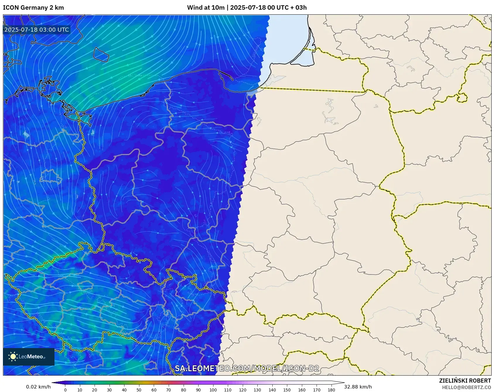 ICON Jerman 2 km model - Poland, Angin 10 m