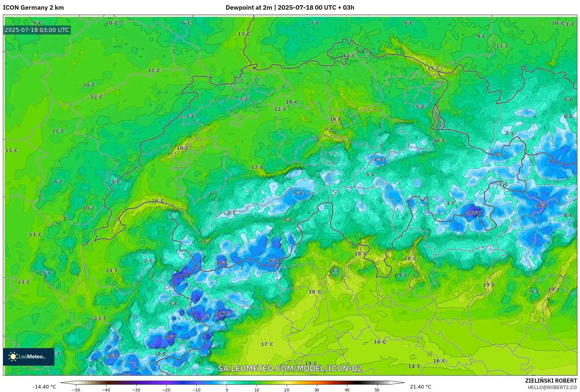 ICON Jerman 2 km model - Switzerland, Takat Embun 2 m