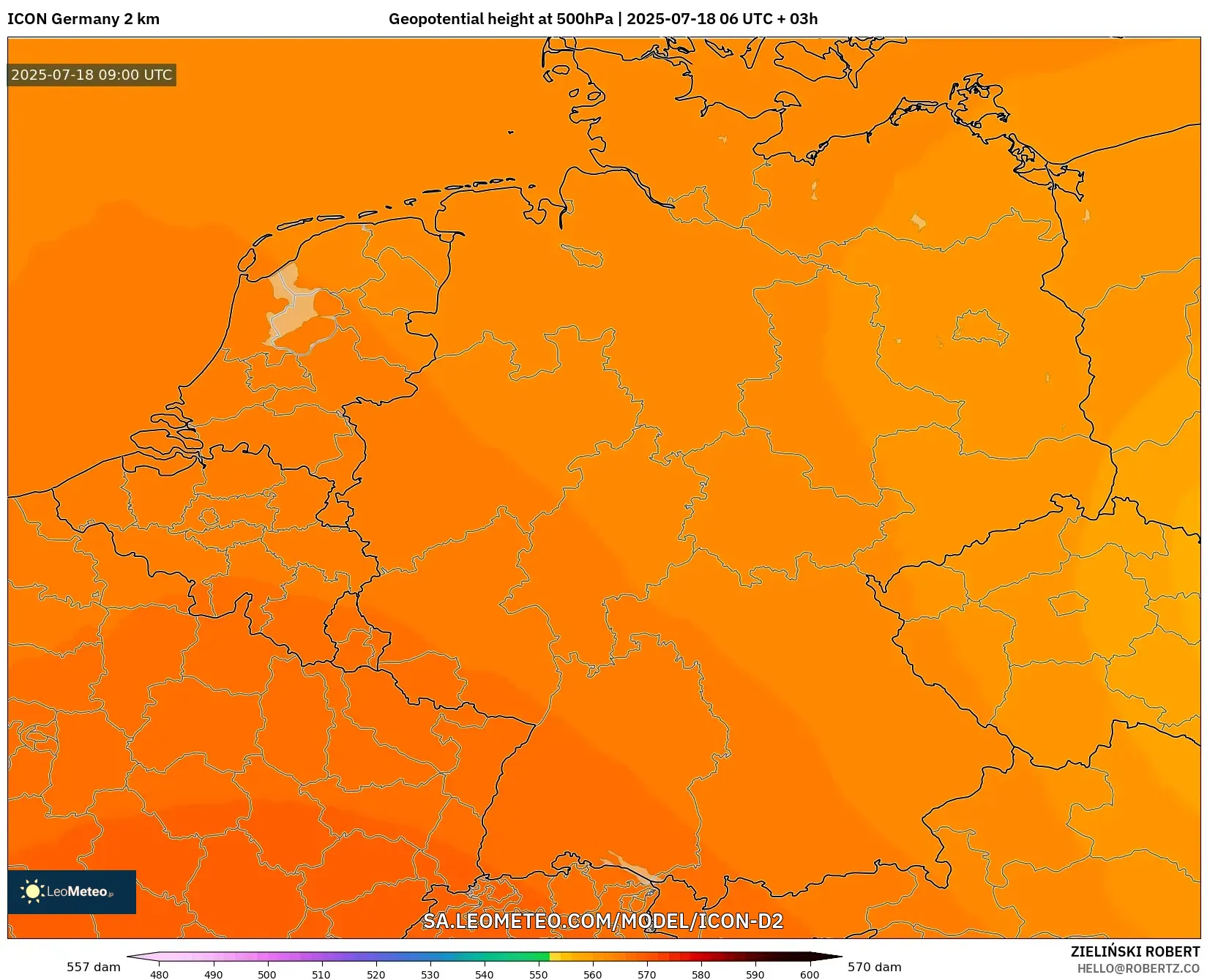 ICON Jerman 2 km model - Jerman, Ketinggian geopotensial pada 500 hPa