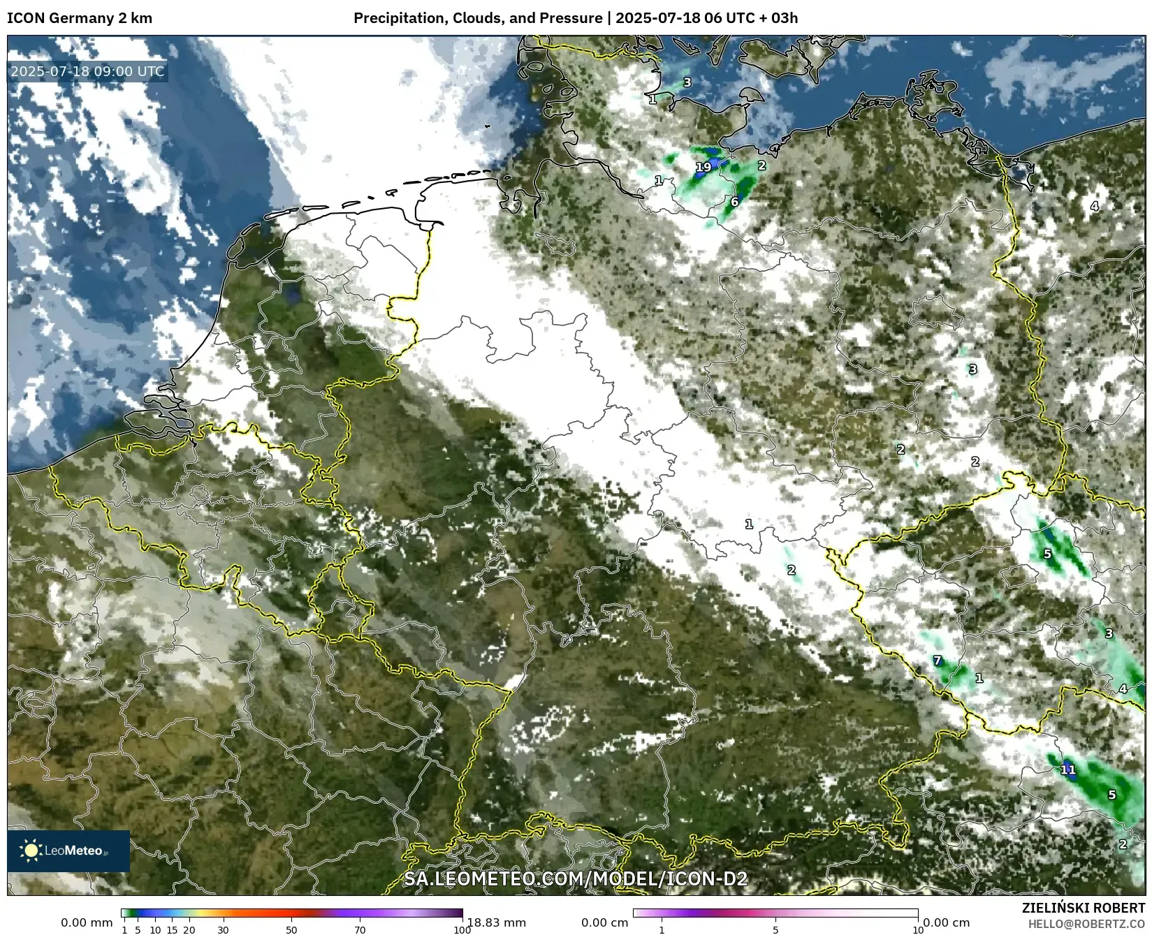 ICON Jerman 2 km model - Jerman, Hujan, Awan dan Tekanan