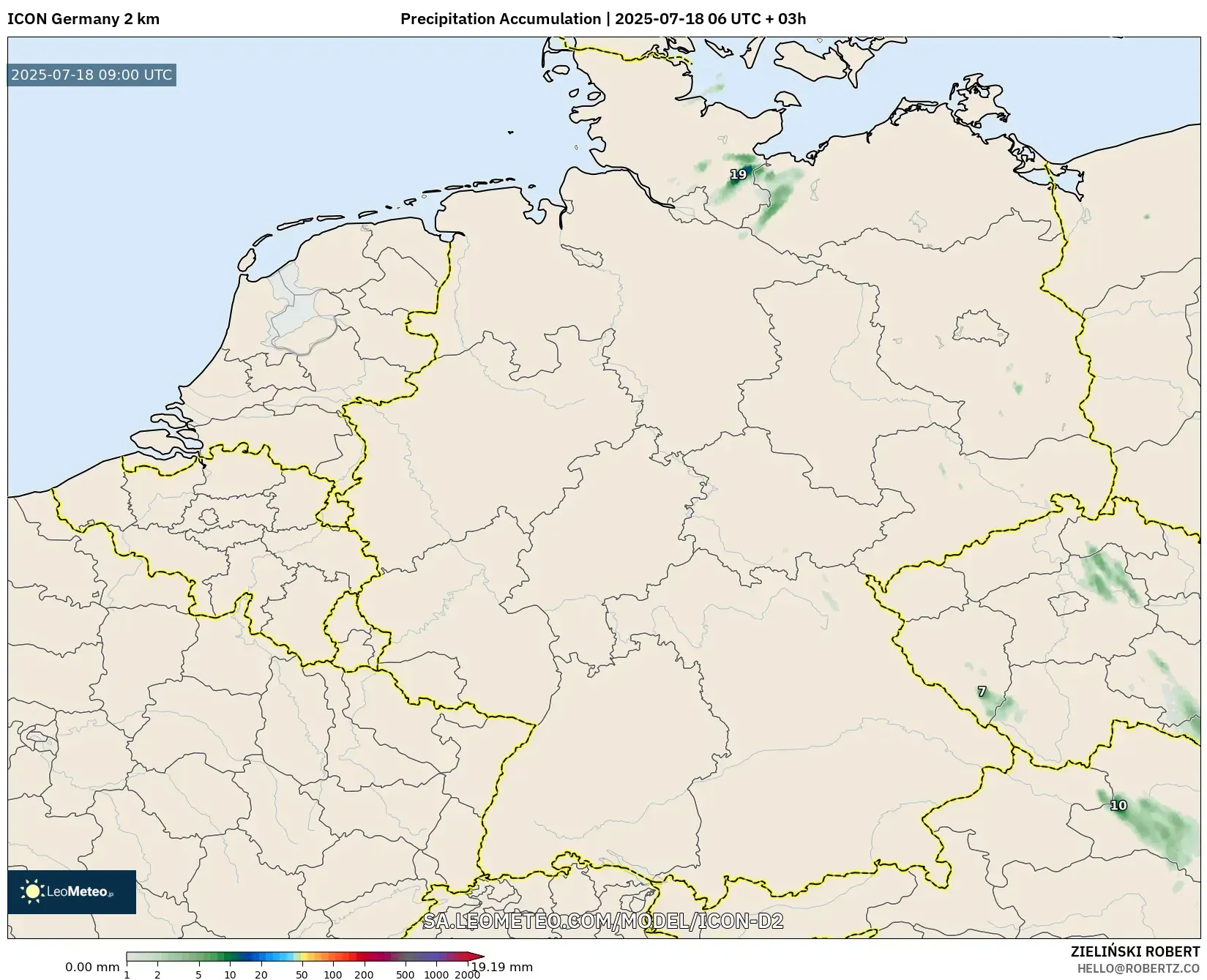 ICON Jerman 2 km model - Jerman, Pengumpulan Hujan