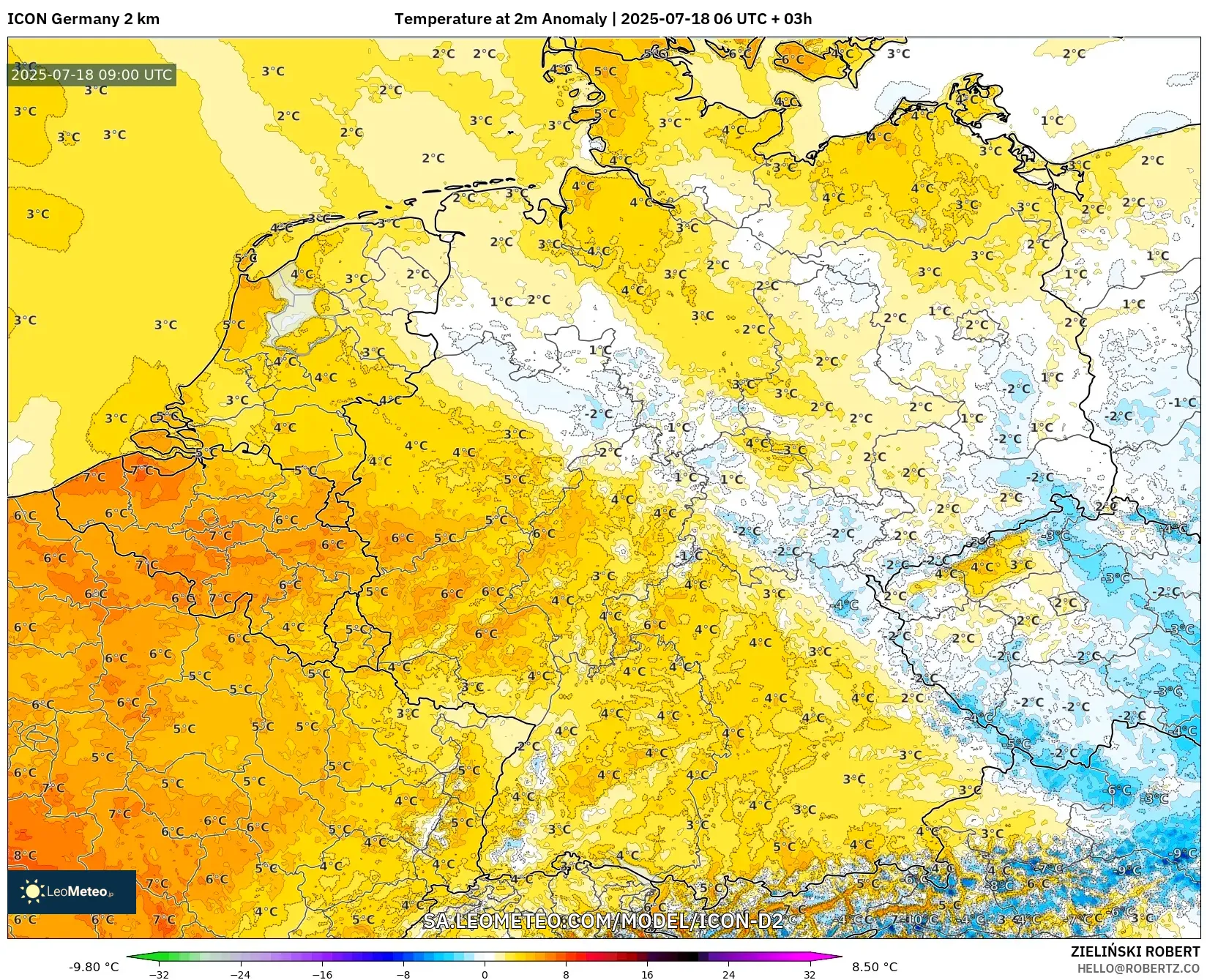 ICON Jerman 2 km model - Jerman, Anomali Suhu 2 m