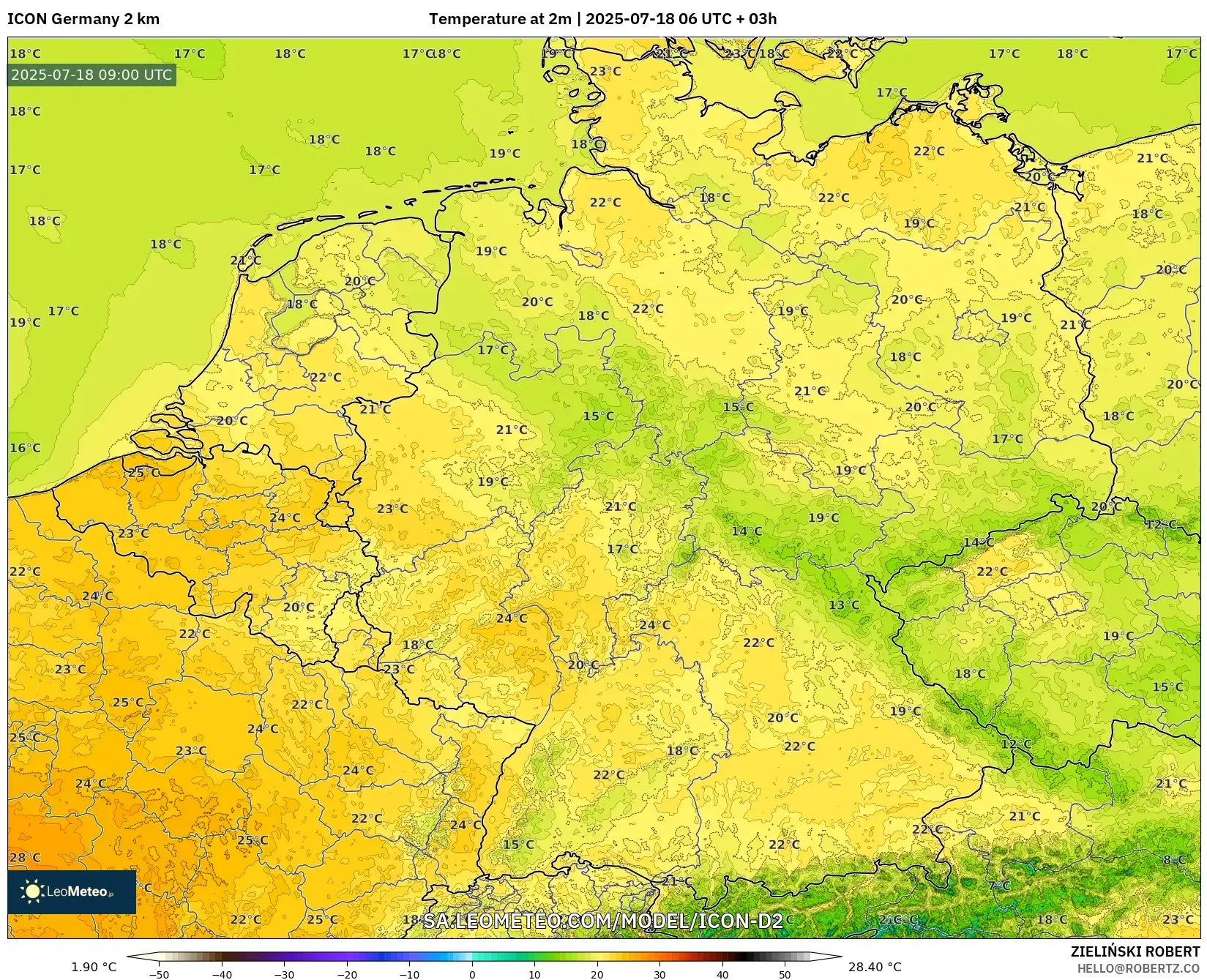 ICON Jerman 2 km model - Jerman, Suhu pada 2 m