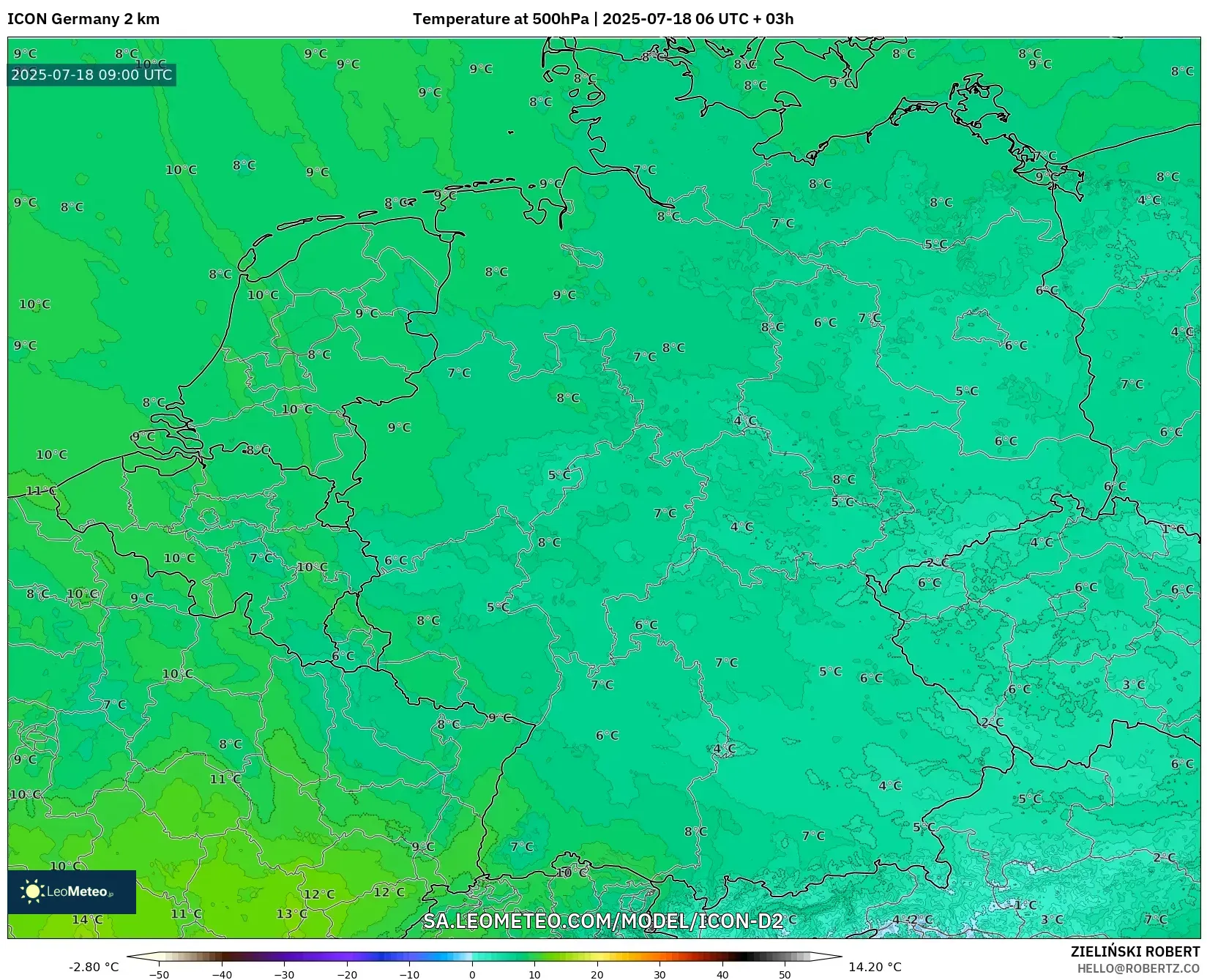 ICON Jerman 2 km model - Jerman, Suhu 500 hPa