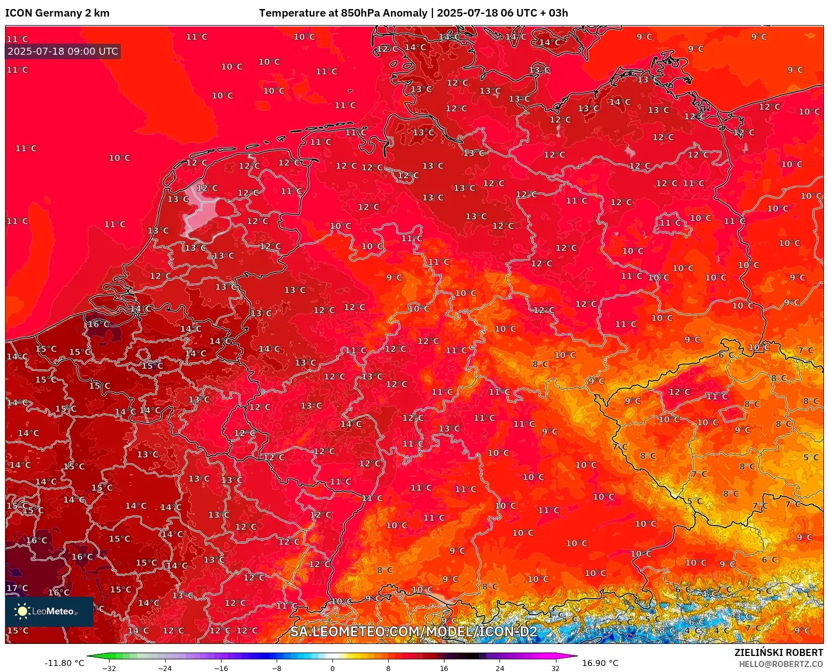 ICON Jerman 2 km model - Jerman, Anomali Suhu 850 hPa