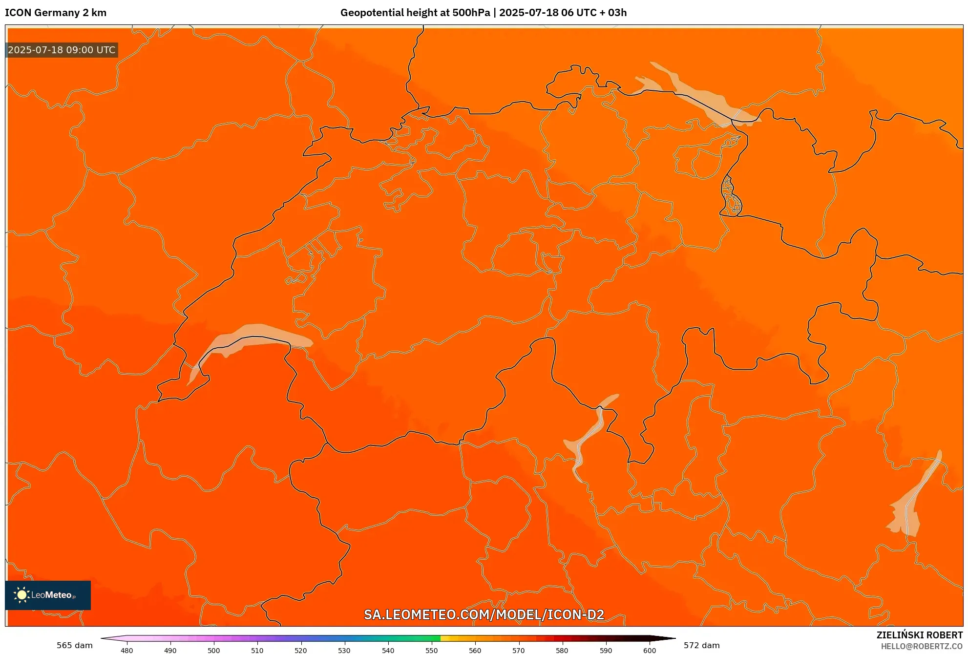 ICON Jerman 2 km model - Switzerland, Ketinggian geopotensial pada 500 hPa