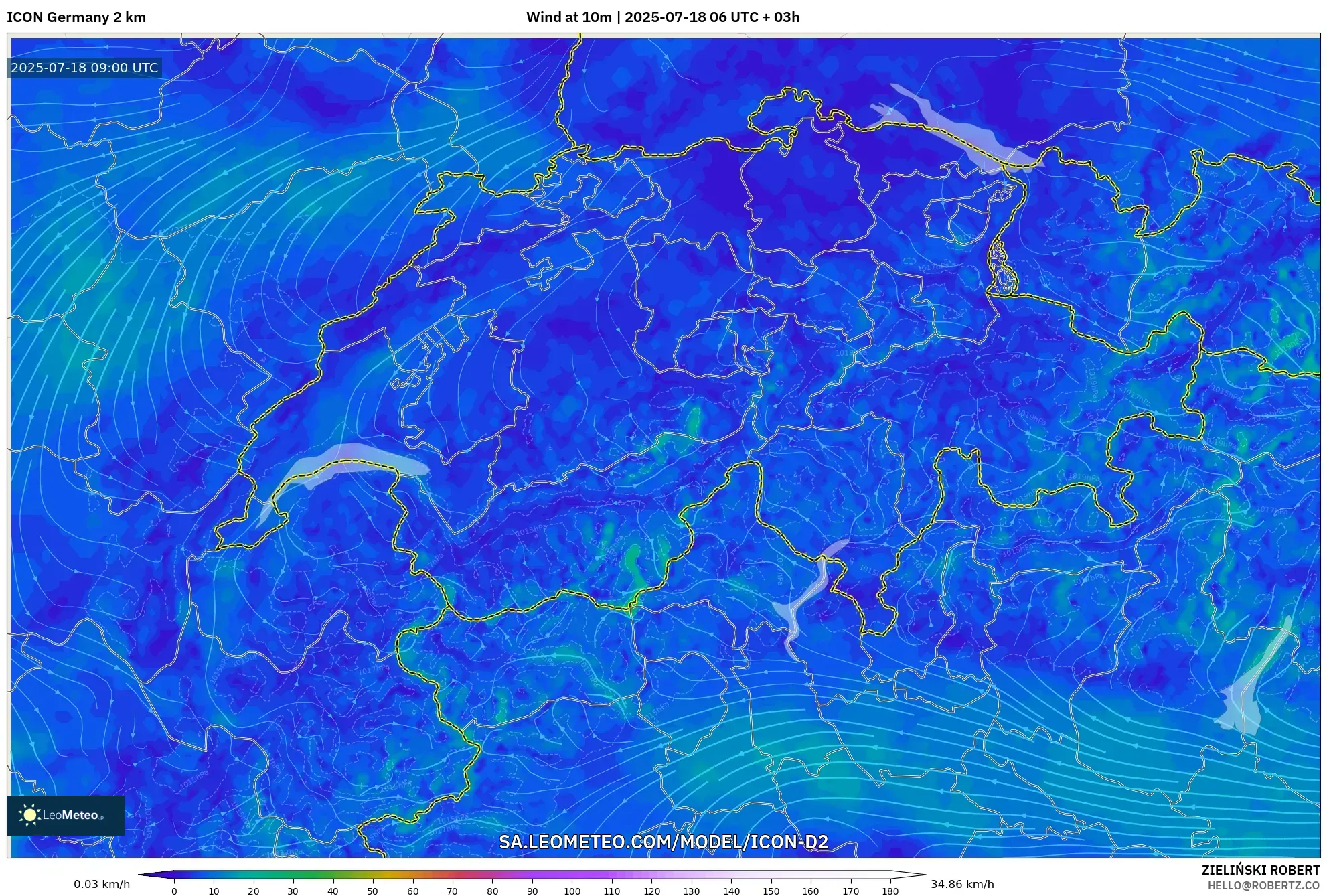 ICON Jerman 2 km model - Switzerland, Angin 10 m