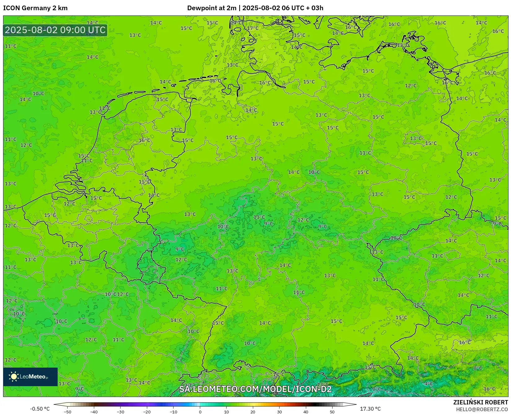 ICON Alemania 2 km model - Jerman, Titik Embun 2 m ICON Alemania 2 km model - Jerman, Titik Embun 2 m