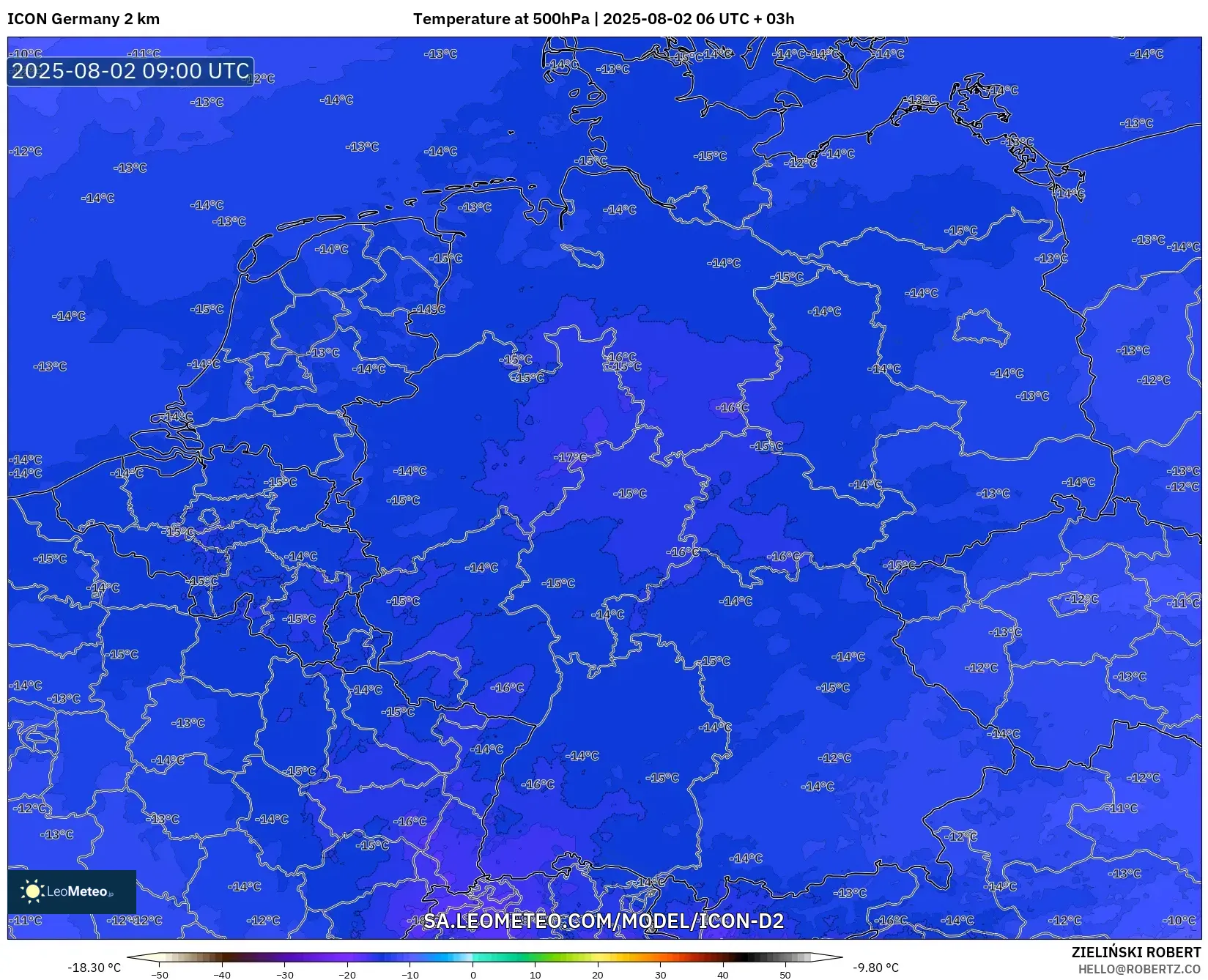 ICON Alemania 2 km model - Jerman, Suhu 500 hPa ICON Alemania 2 km model - Jerman, Suhu 500 hPa
