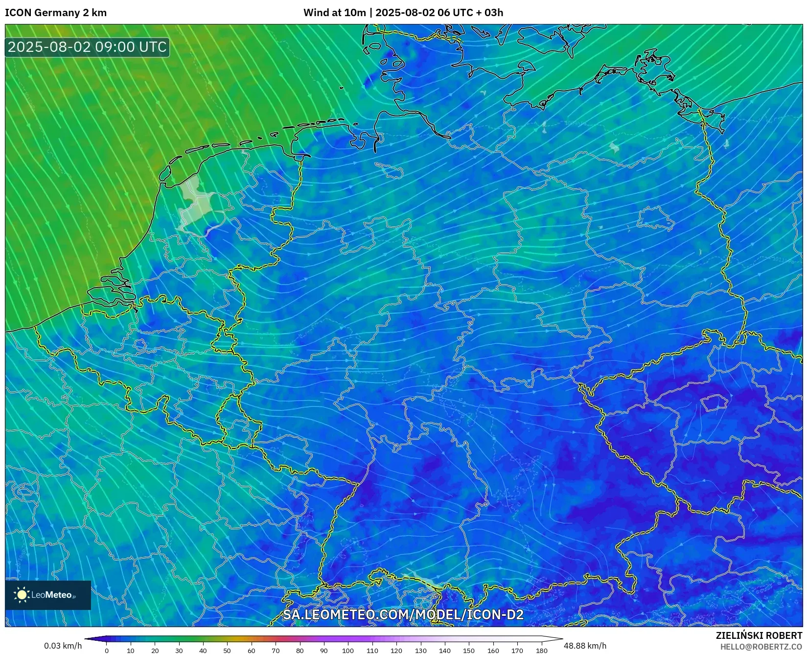 ICON Alemania 2 km model - Jerman, Angin 10 m ICON Alemania 2 km model - Jerman, Angin 10 m
