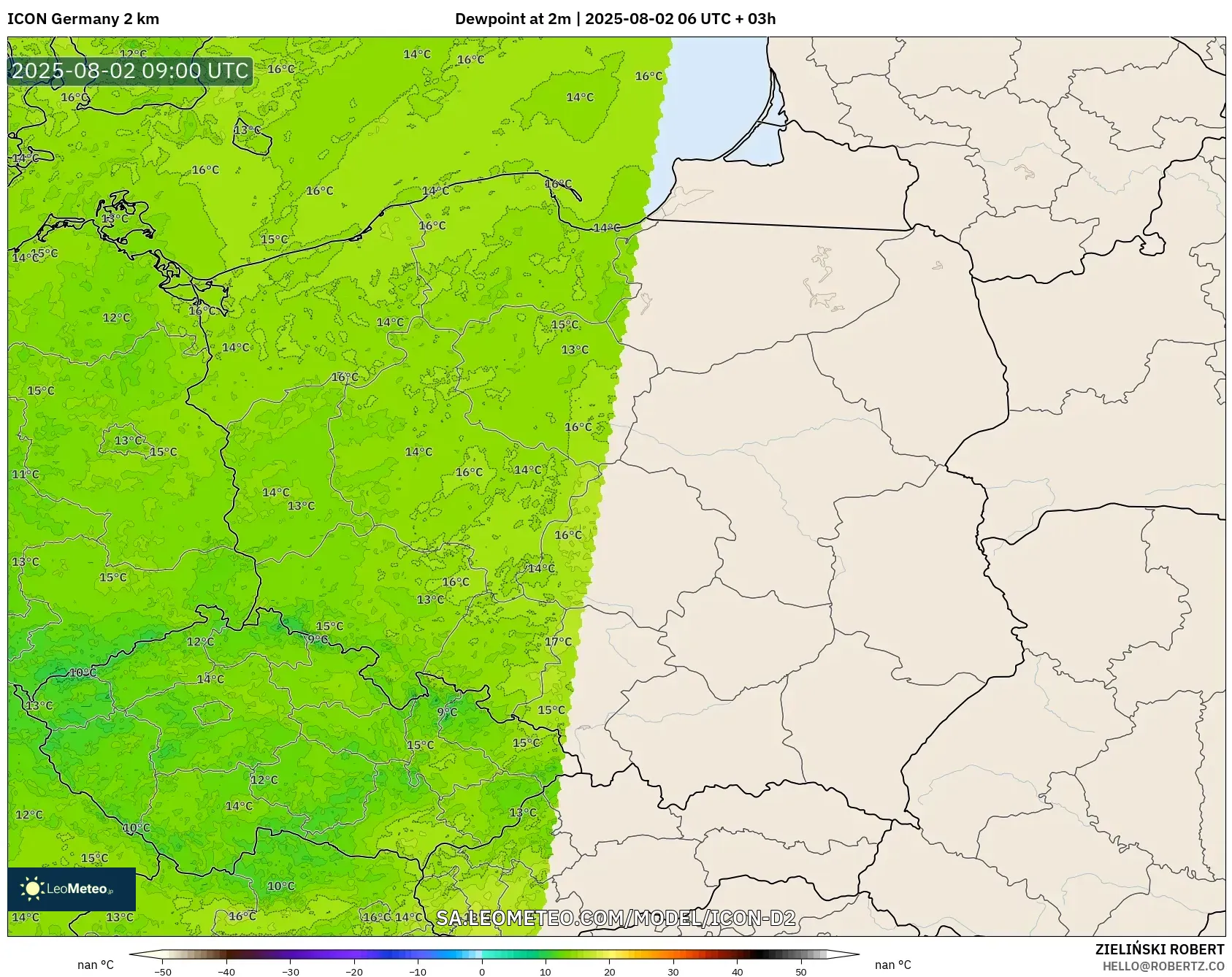 ICON Alemania 2 km model - Polandia, Titik Embun 2 m ICON Alemania 2 km model - Polandia, Titik Embun 2 m