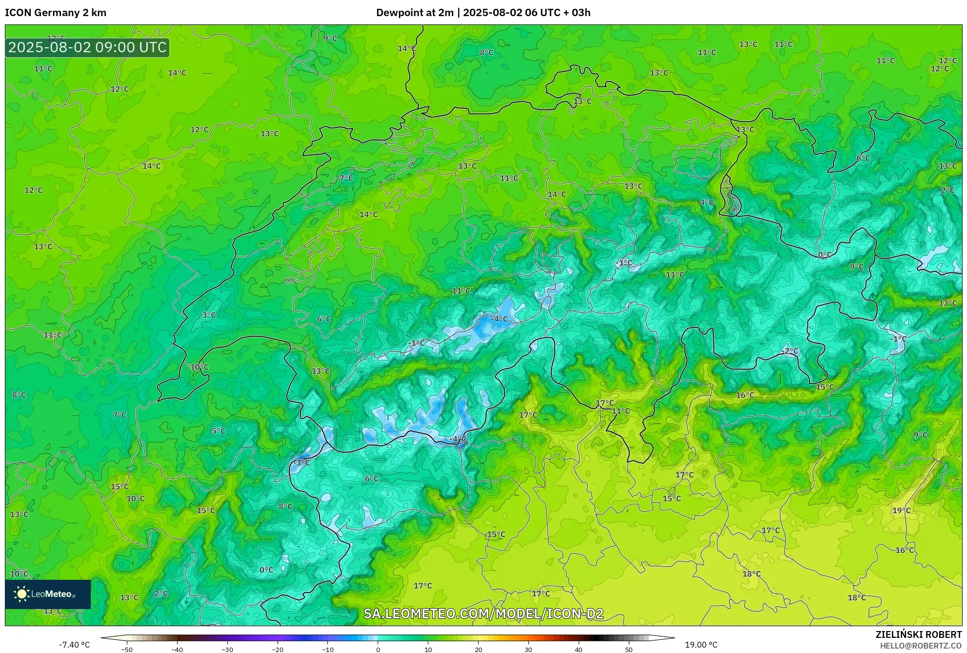 ICON Alemania 2 km model - Swiss, Titik Embun 2 m ICON Alemania 2 km model - Swiss, Titik Embun 2 m