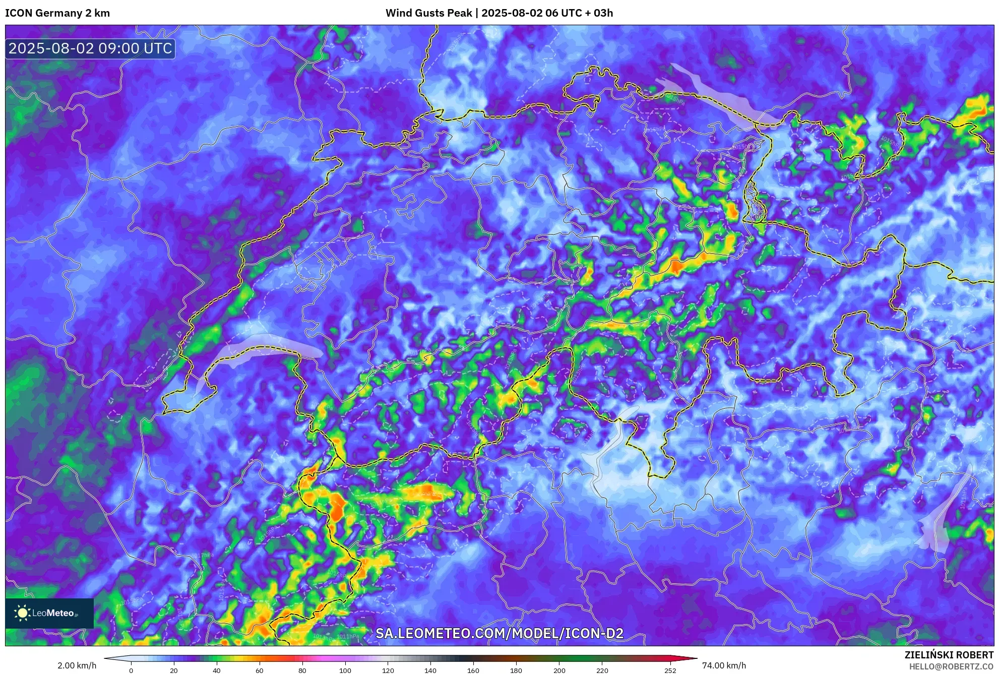 ICON Alemania 2 km model - Swiss, Puncak Hembusan ICON Alemania 2 km model - Swiss, Puncak Hembusan