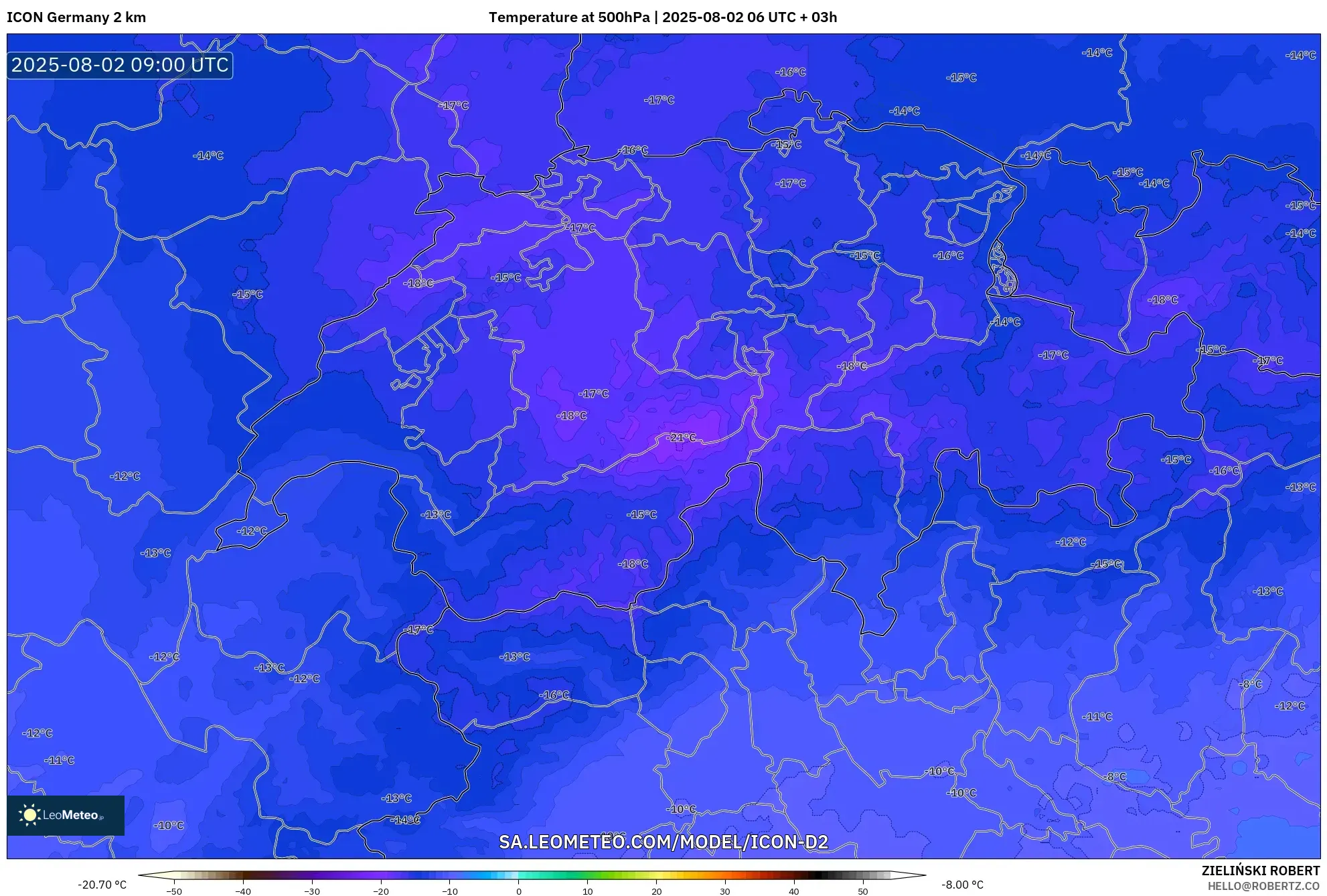 ICON Alemania 2 km model - Swiss, Suhu 500 hPa ICON Alemania 2 km model - Swiss, Suhu 500 hPa