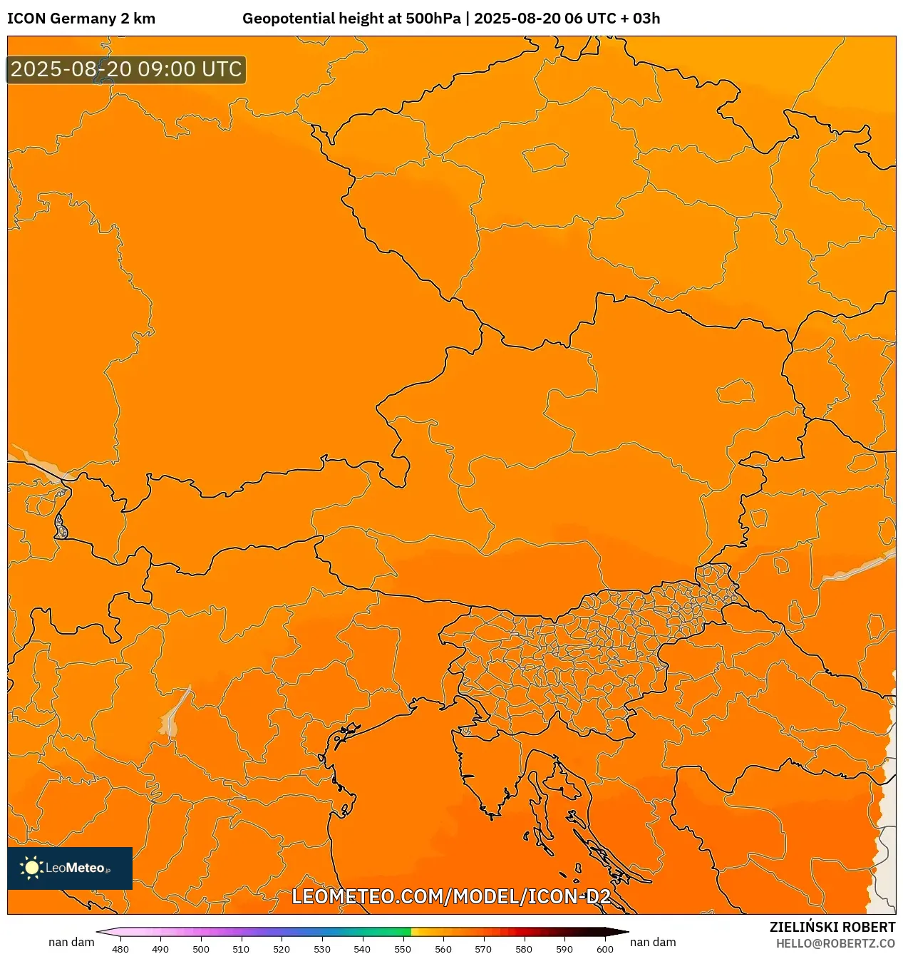 ICON Germany 2 km model - Austria, Geopotential height at 500hPa