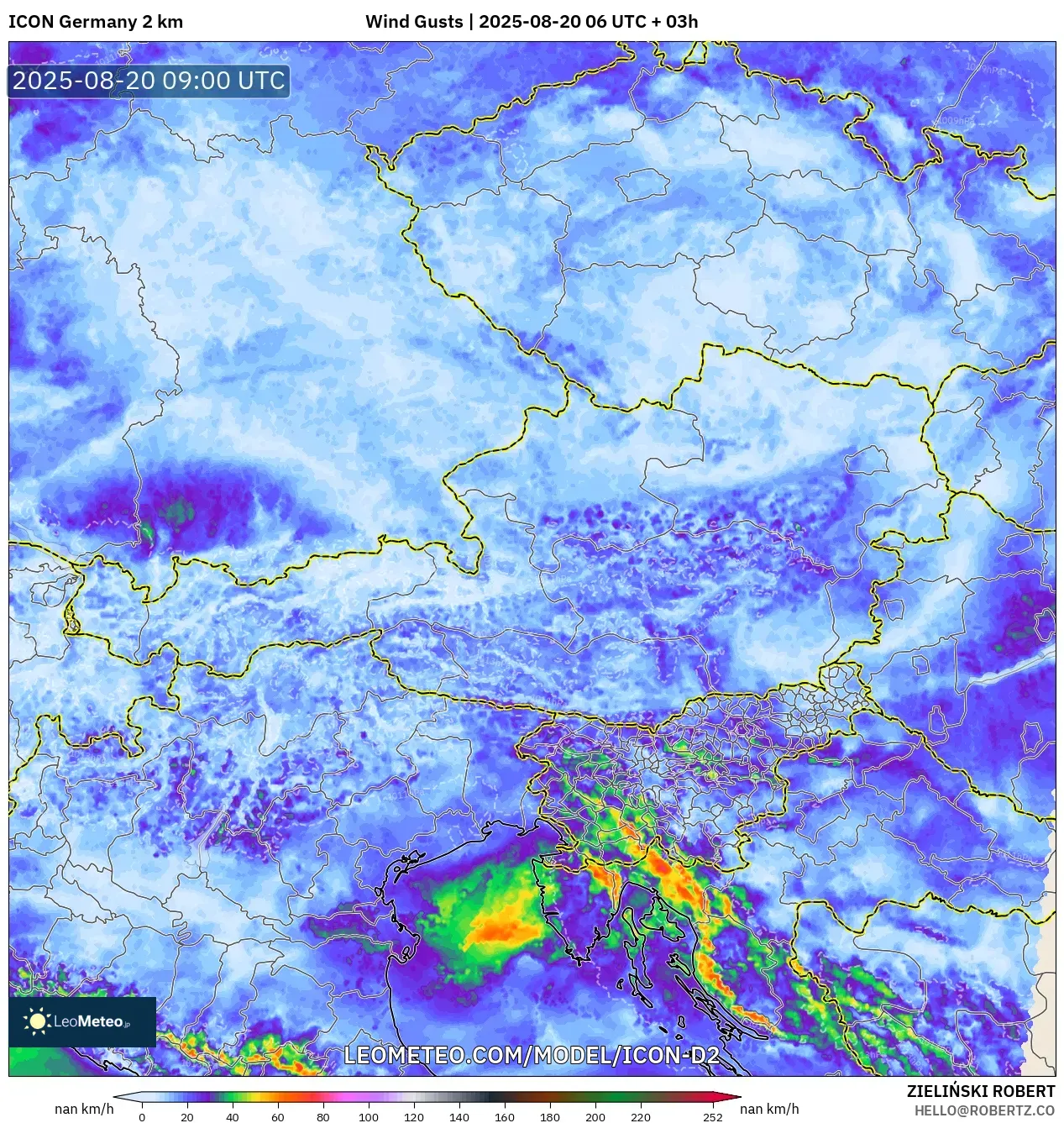 ICON Germany 2 km model - Austria, Wind Gusts