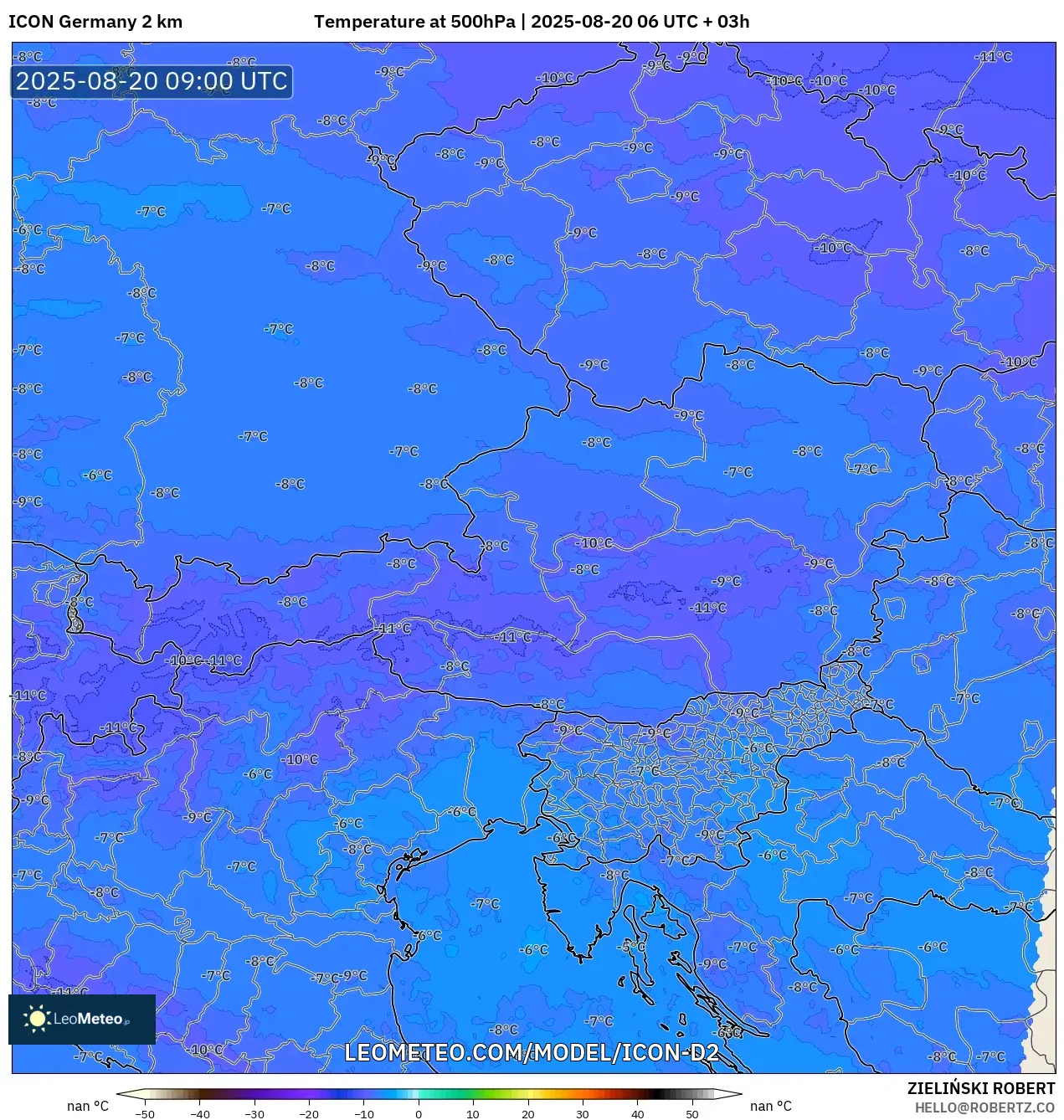 ICON Germany 2 km model - Austria, Temperature at 500hPa