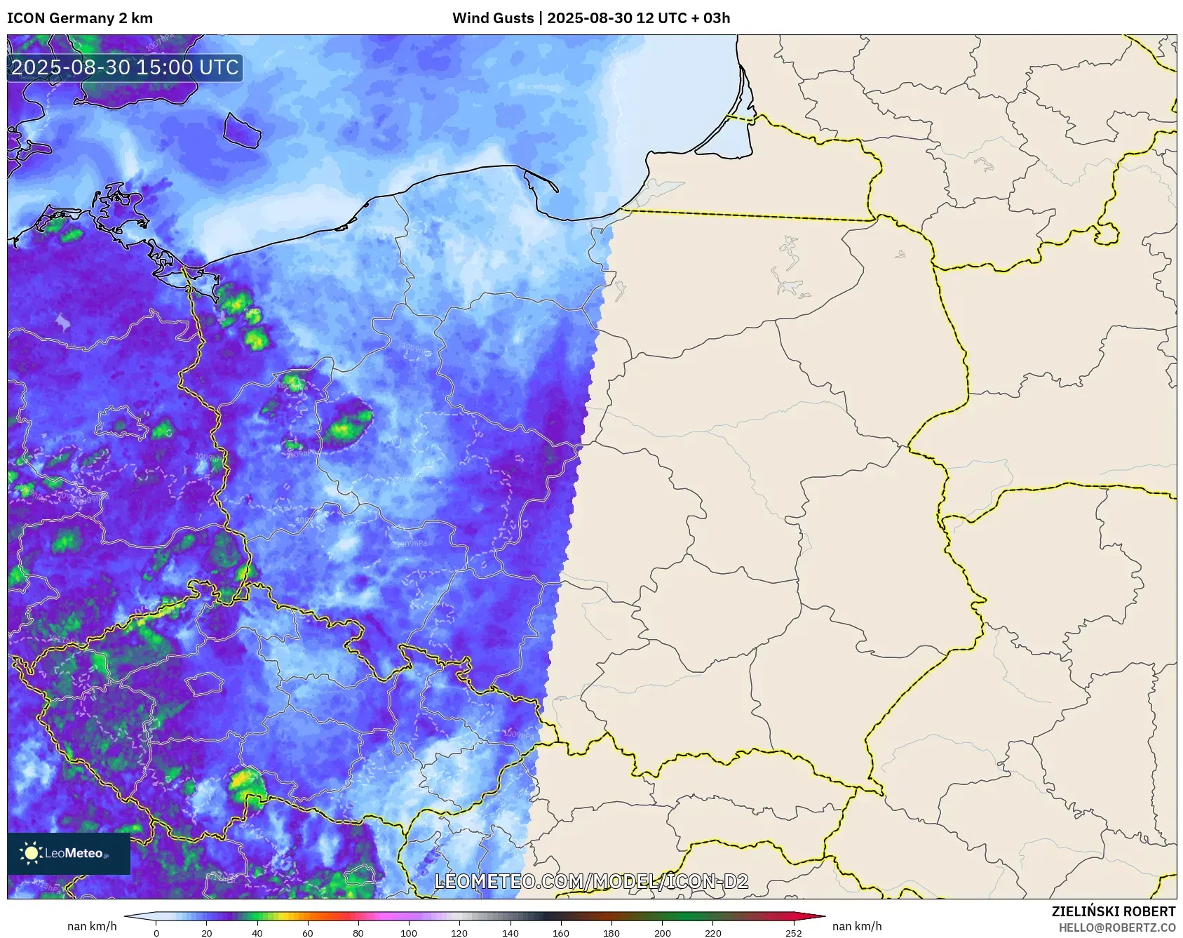 ICON Germany 2 km model - Poland, Wind Gusts ICON Germany 2 km model - Poland, Wind Gusts