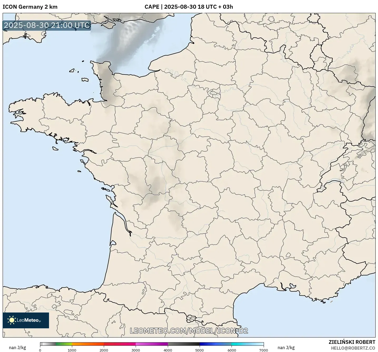 ICON Germany 2 km model - France, CAPE ICON Germany 2 km model - France, CAPE