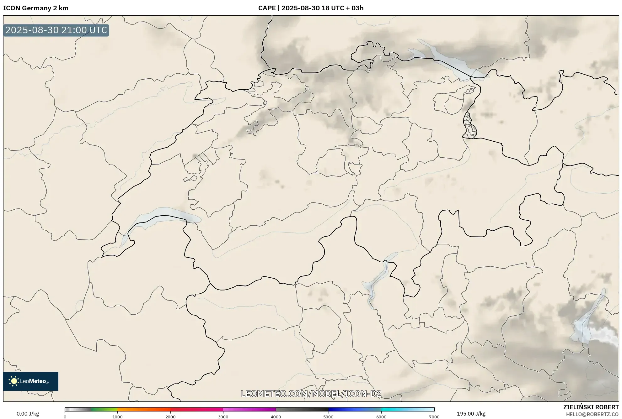 ICON Germany 2 km model - Switzerland, CAPE ICON Germany 2 km model - Switzerland, CAPE