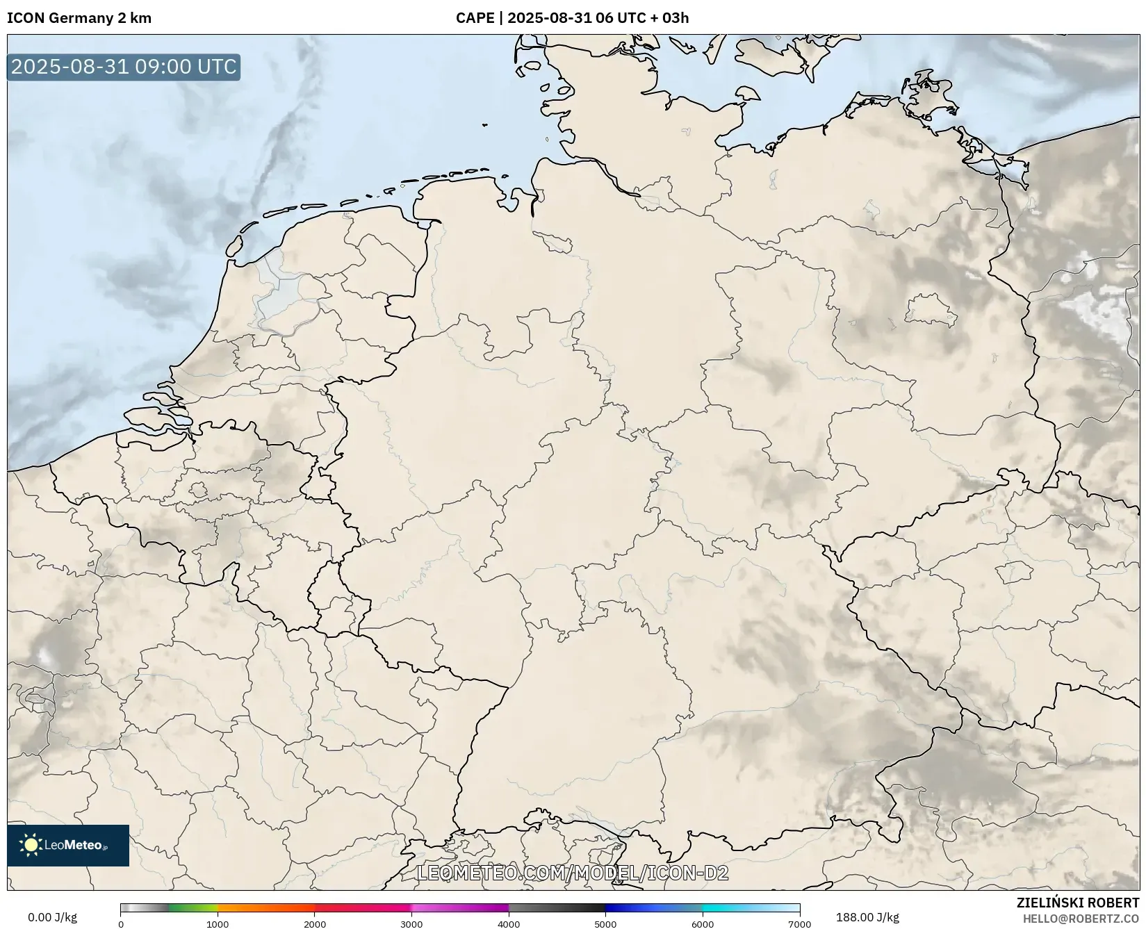 ICON Germany 2 km model - Germany, CAPE ICON Germany 2 km model - Germany, CAPE