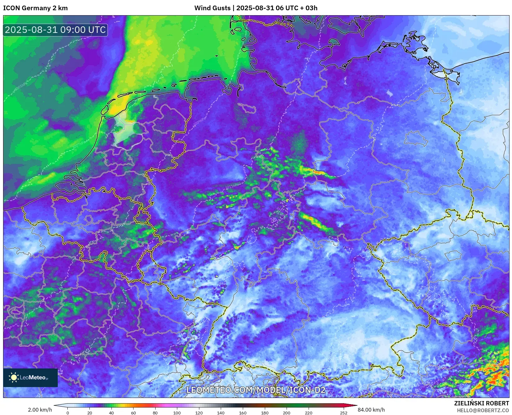 ICON Germany 2 km model - Germany, Wind Gusts ICON Germany 2 km model - Germany, Wind Gusts