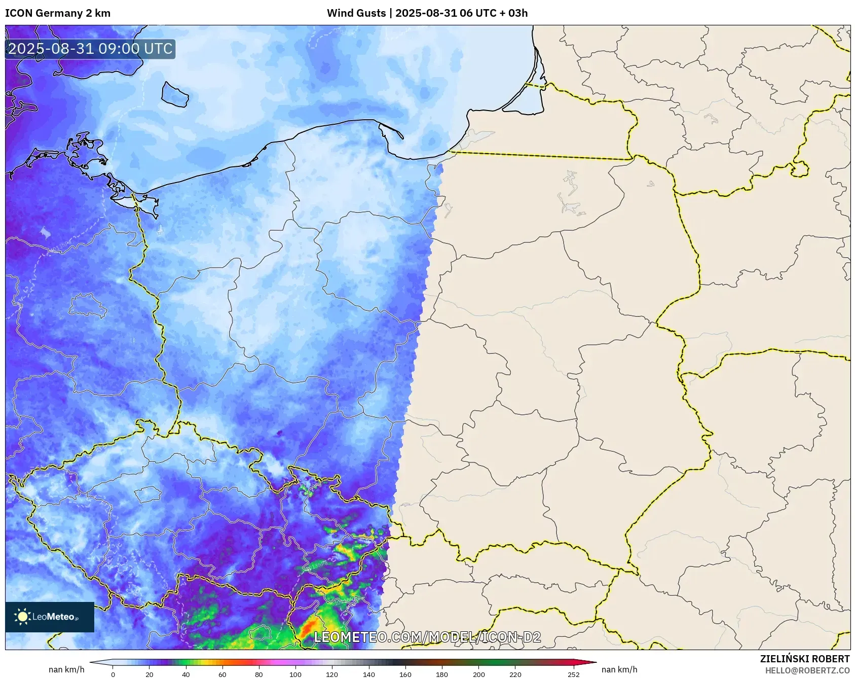 ICON Germany 2 km model - Poland, Wind Gusts