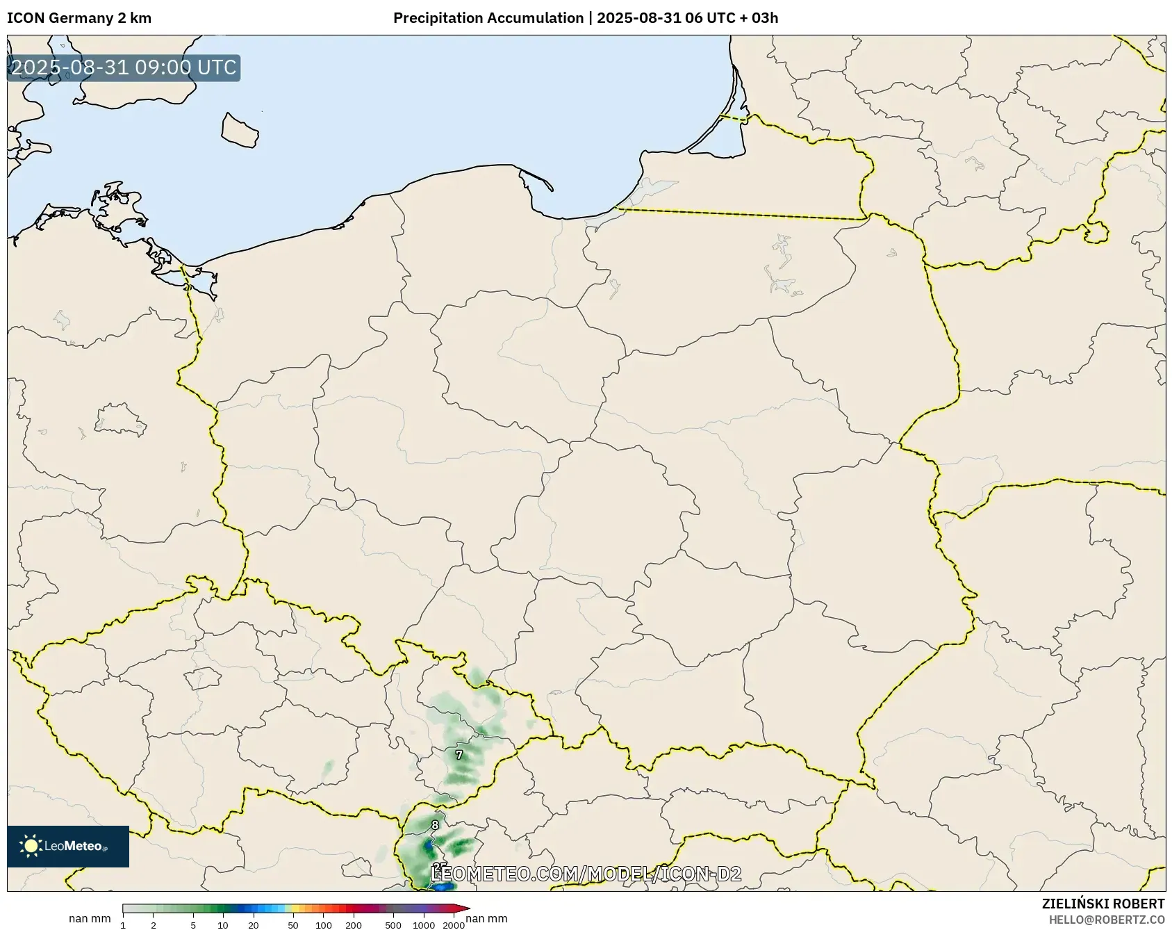 ICON Germany 2 km model - Poland, Precipitation Accumulation ICON Germany 2 km model - Poland, Precipitation Accumulation