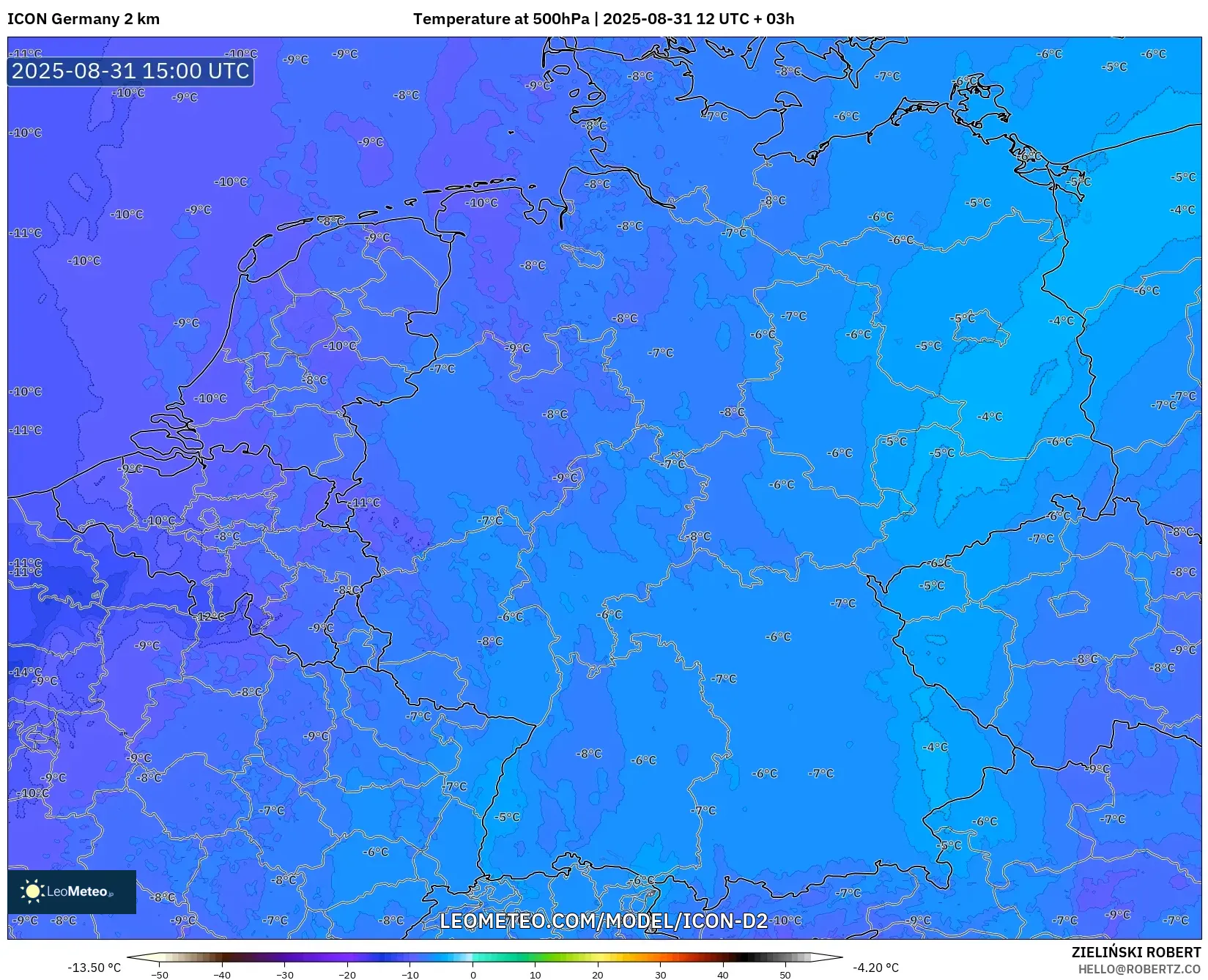 ICON Germany 2 km model - Germany, Temperature at 500hPa ICON Germany 2 km model - Germany, Temperature at 500hPa