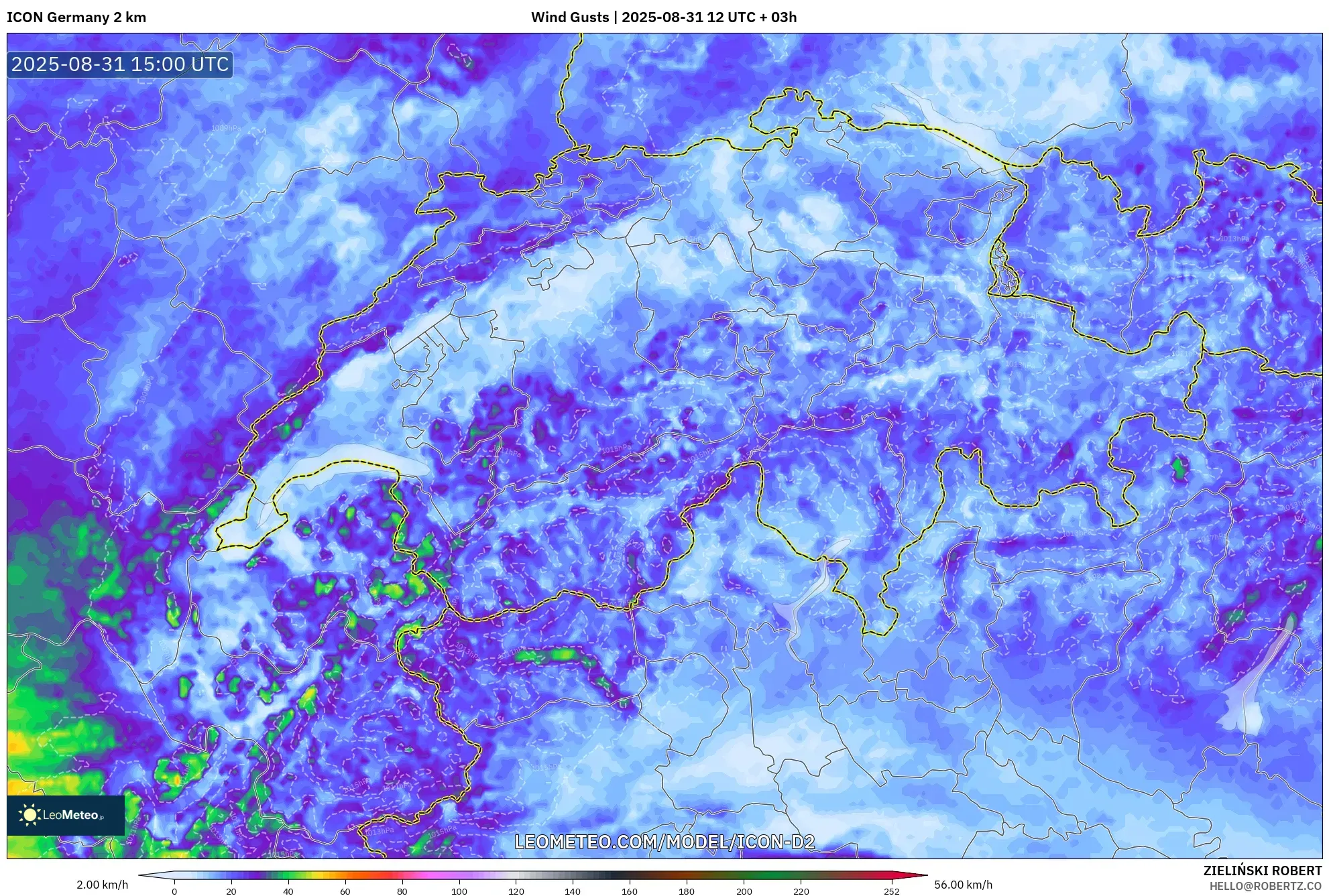 ICON Germany 2 km model - Switzerland, Wind Gusts ICON Germany 2 km model - Switzerland, Wind Gusts
