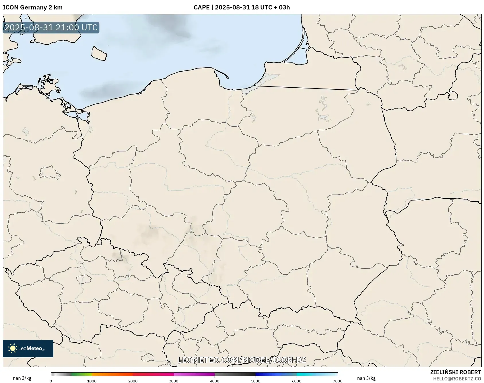 ICON Germany 2 km model - Poland, CAPE ICON Germany 2 km model - Poland, CAPE
